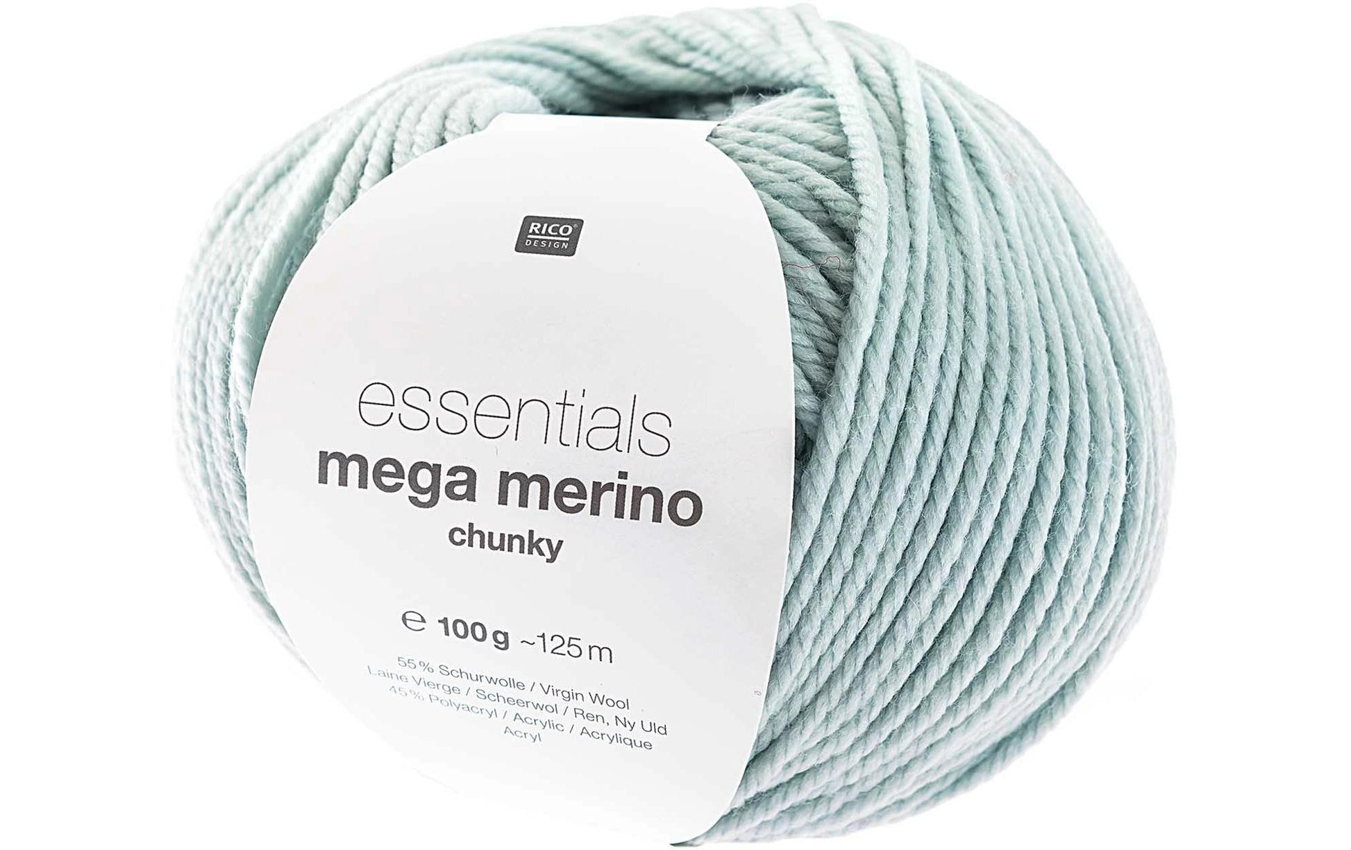 Rico Design Essentials Mega Wool Chunky Wolle Mint – 100 g, 125 m, Nadel 6 mm, 55% Schurwolle/45% Polyacryl
