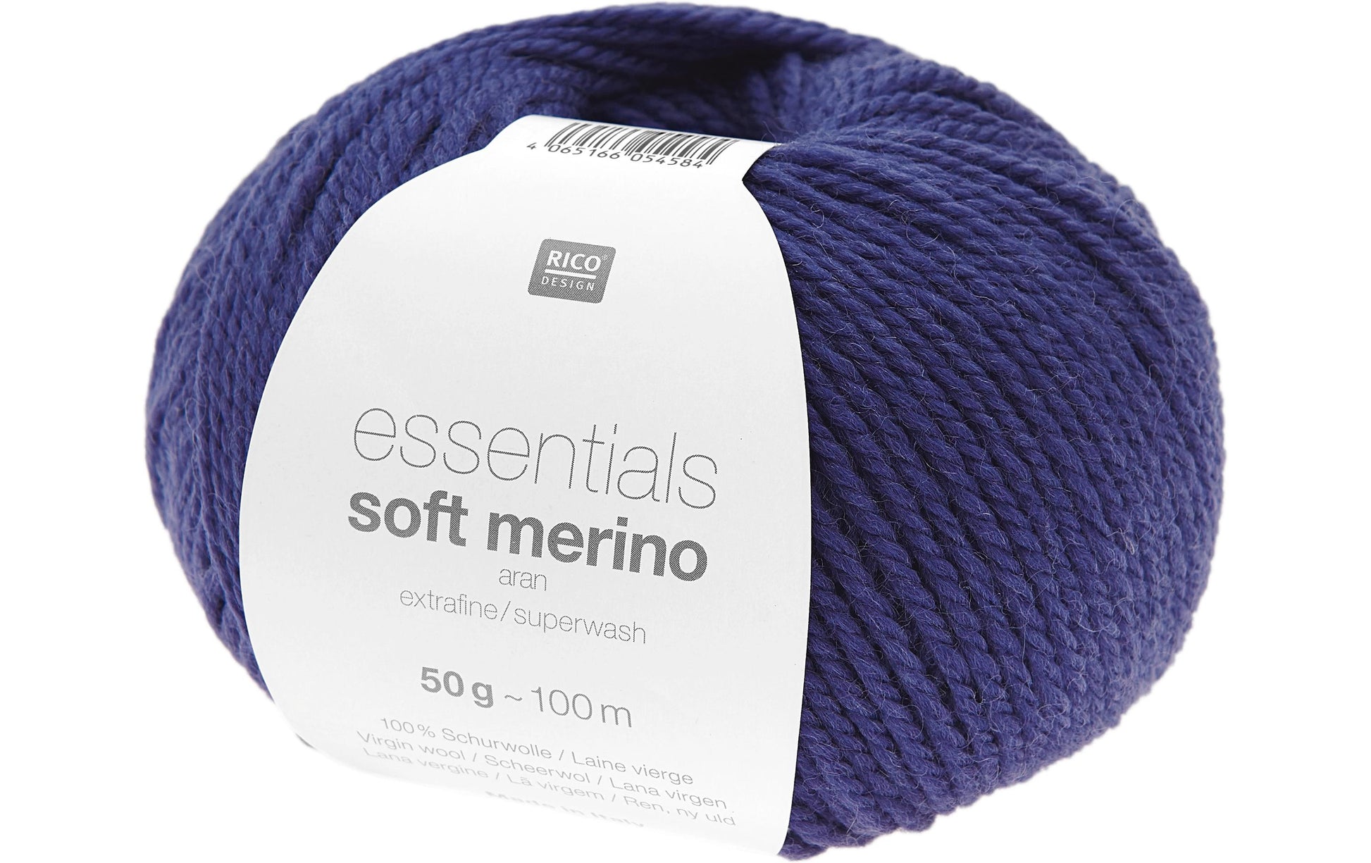 Rico Design Essentials Soft Merino Aran Wolle Blau – 50 g, 100 m, Nadel 5 mm, 100% Schurwolle (Superwash)