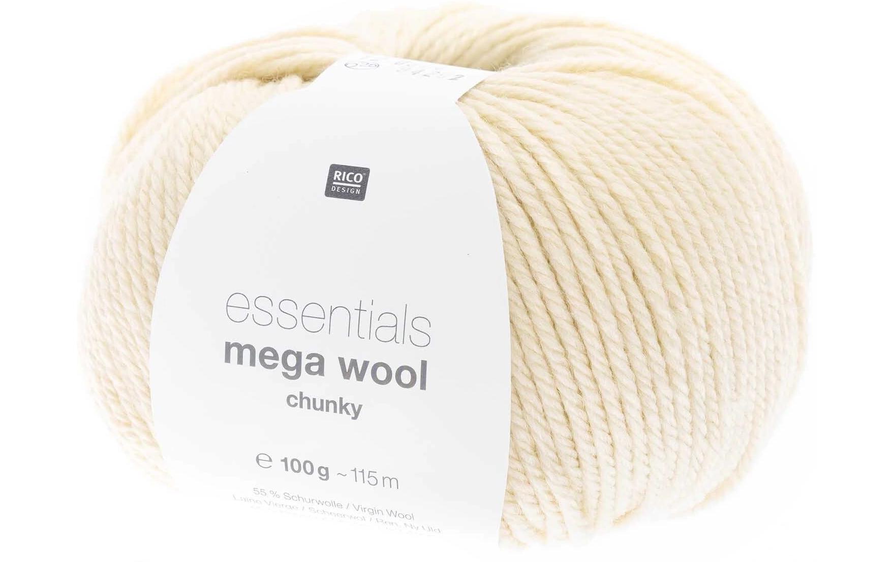 Rico Design Essentials Mega Wool Chunky Wolle Elfenbein – 100 g, 125 m, Nadel 6 mm, 55% Schurwolle/45% Polyacryl