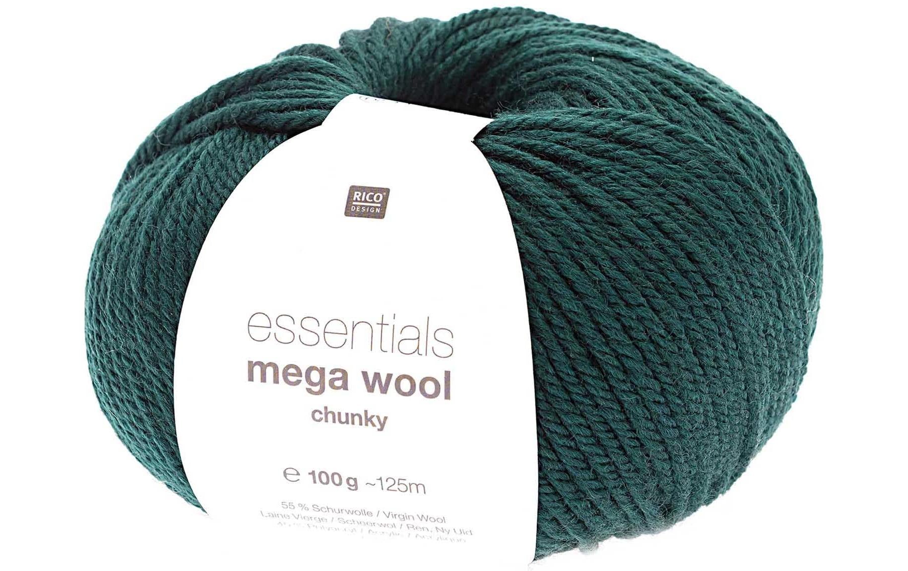 Rico Design Essentials Mega Wool Chunky Wolle Efeugrün – 100 g, 125 m, Nadel 6 mm, 55% Schurwolle/45% Polyacryl
