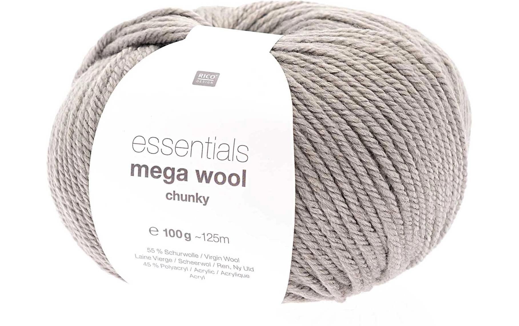 Rico Design Essentials Mega Wool Chunky Wolle Steingrau – 100 g, 125 m, Nadel 6 mm, 55% Schurwolle/45% Polyacryl