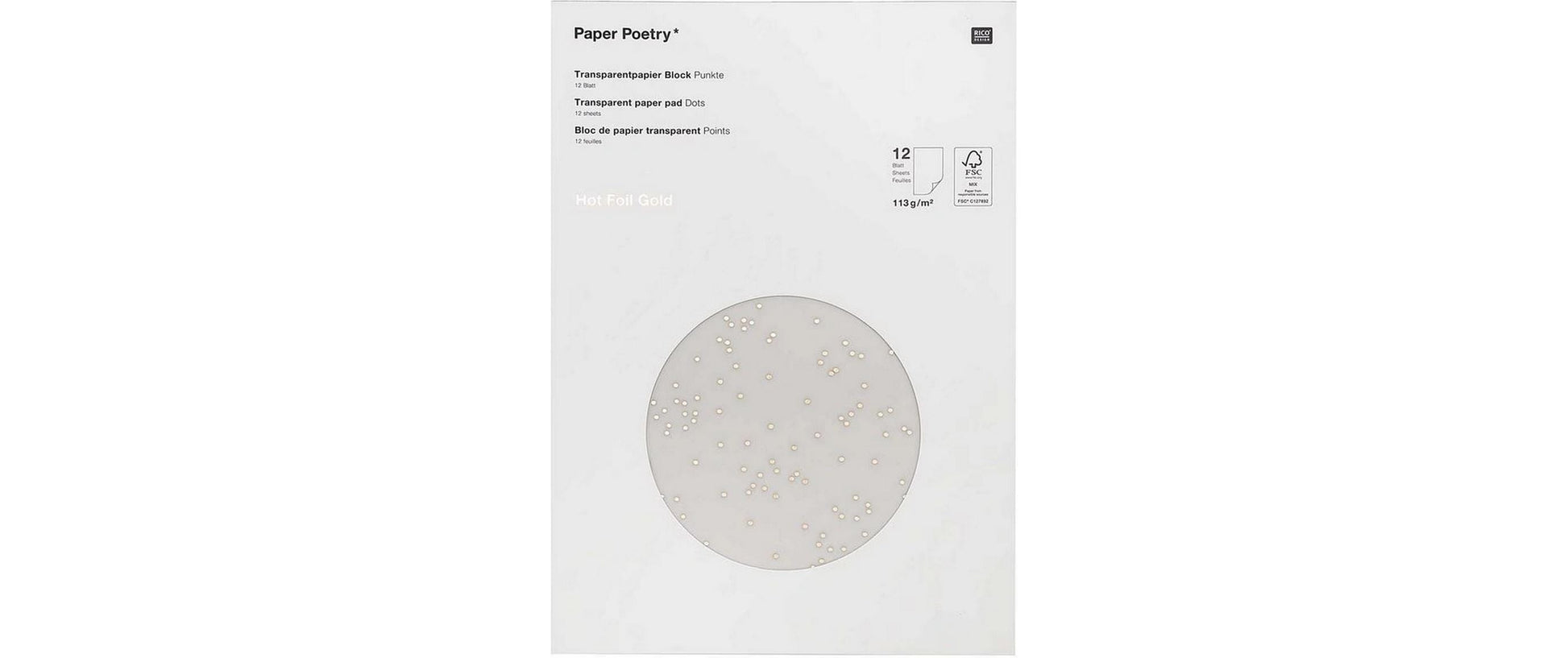 Rico Design Transparentpapier – A4, 113 g/m², gold, 12 Blatt