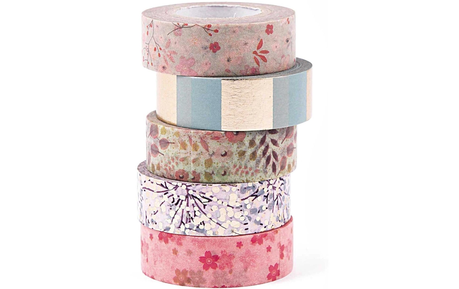 Rico design Bouquet Sauvage Washi Tape – 15 mm × 10 m, mehrfarbig, 5 Rollen
