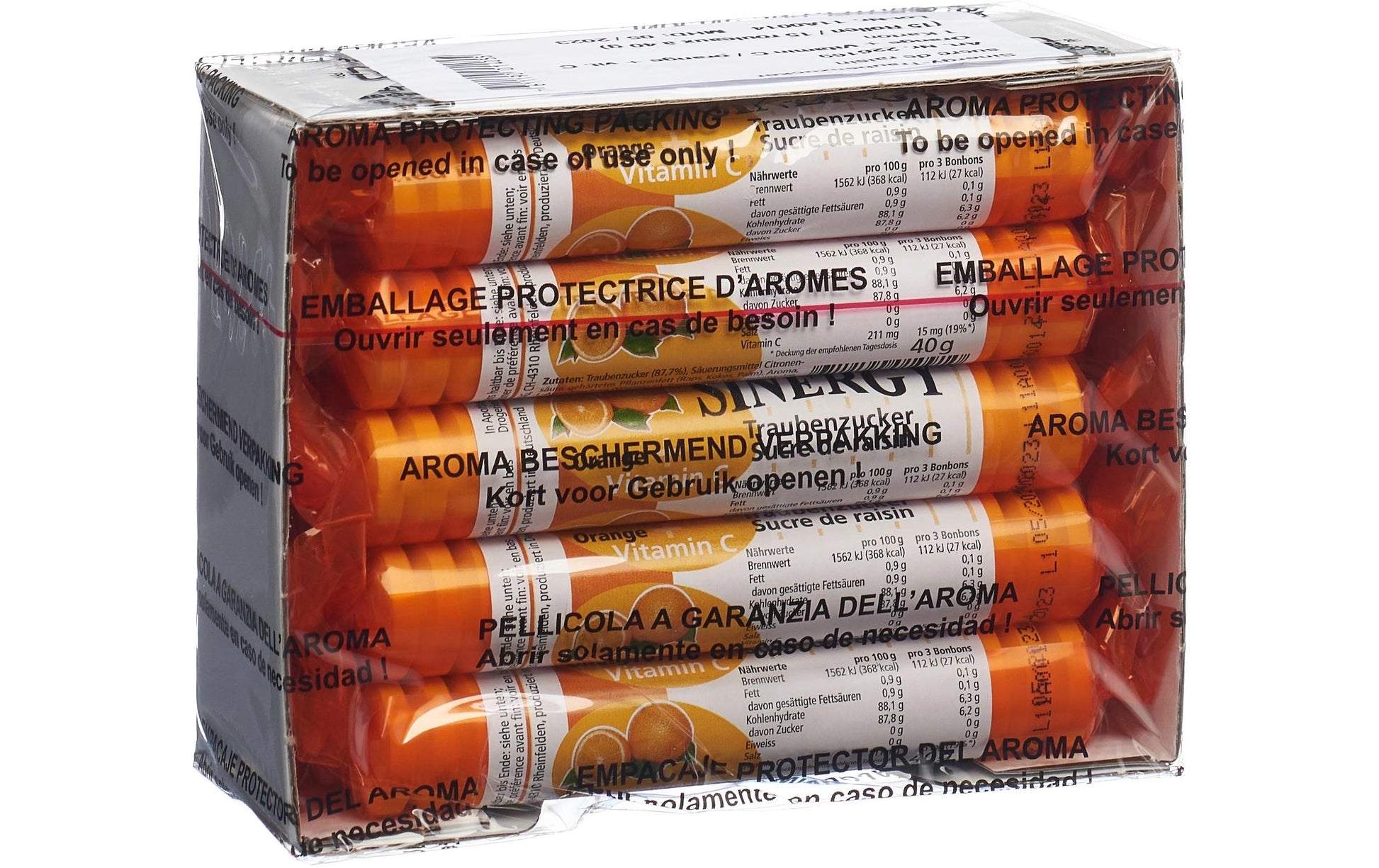 Sinergy Traubenzucker – Orange, Vitamin C – 15 × 40 g