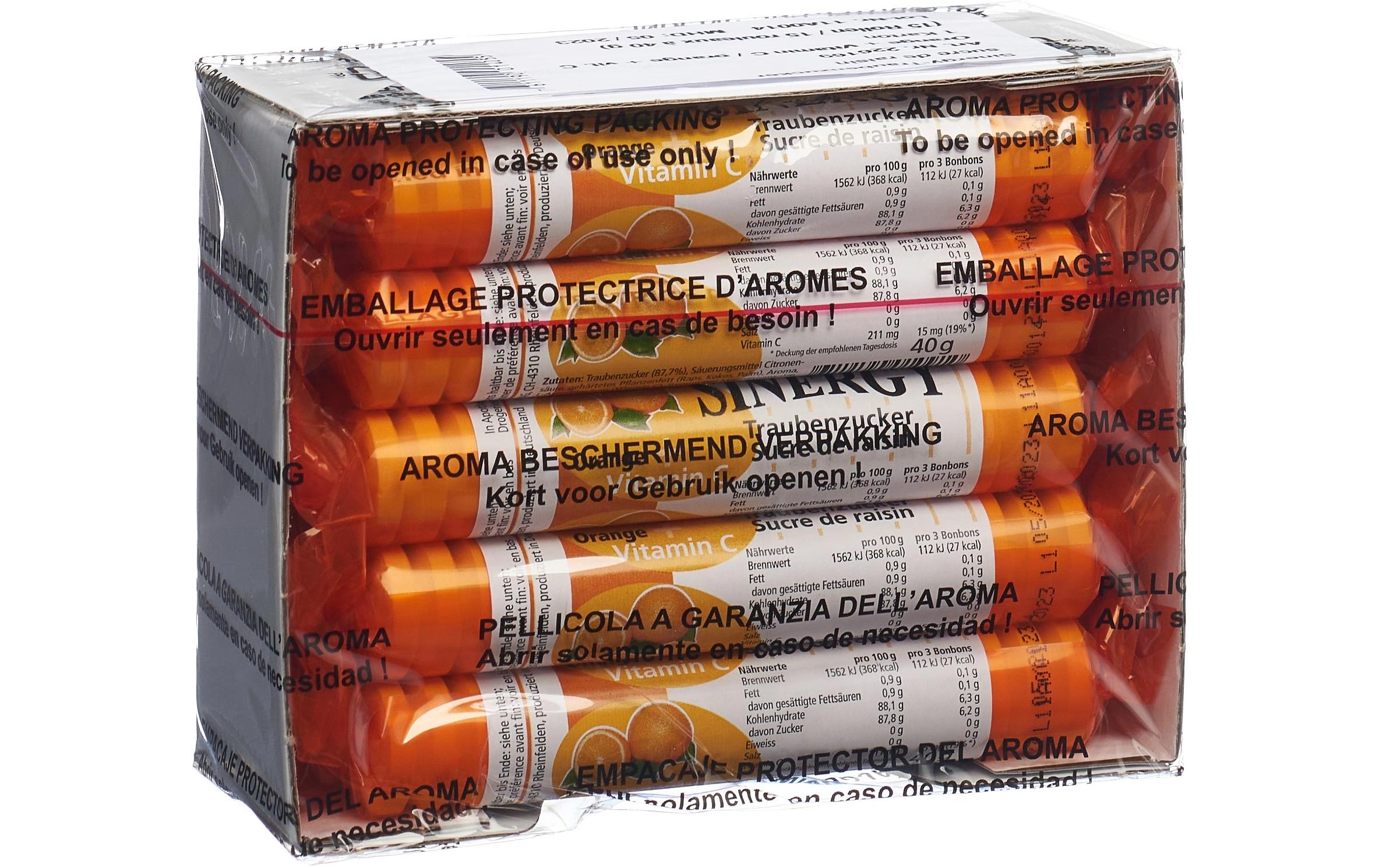 Sinergy Traubenzucker – Orange, Vitamin C – 15 × 40 g