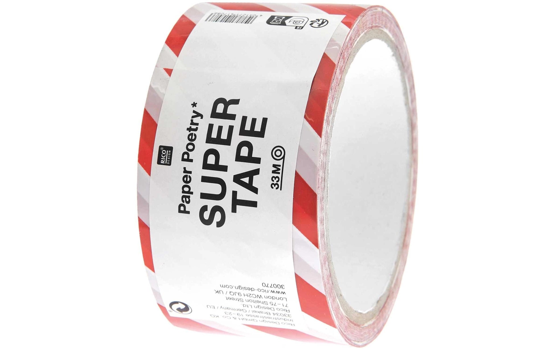 Rico Design Verpackungsklebeband, Papier, weiss, Muster (rot/weiss) – 50 mm × 33 m – 1 Stück