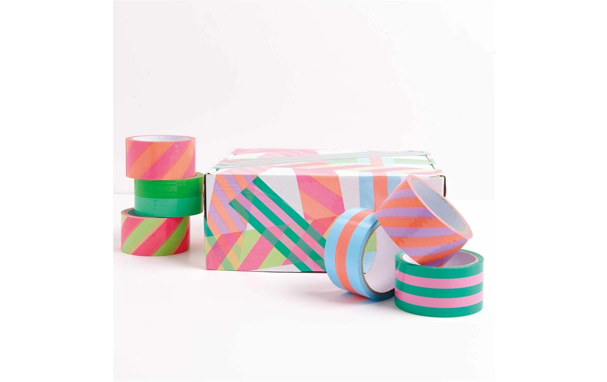 Rico Design Verpackungsklebeband, Papier, Hellblau, Orange, Muster – 50 mm × 32 m – 1 Stück