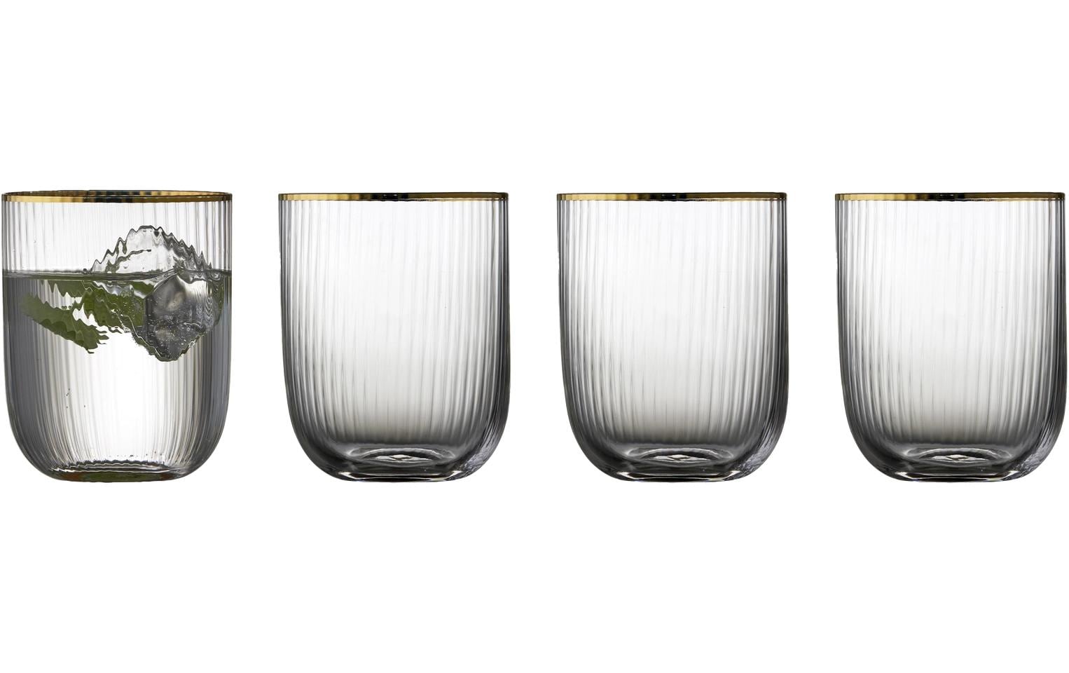 Lyngby Glas Trinkglas Palermo – 4er Set, 350 ml, Glas, Transparent/Gold
