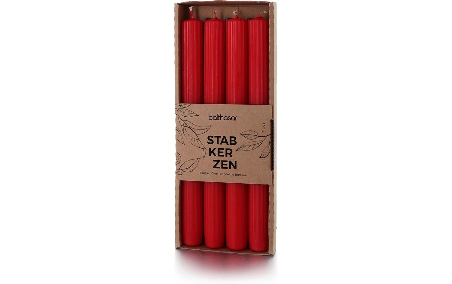 Balthasar Stabkerze – Ø 2,2 × 24 cm – Paraffin, Rot – 4er Set