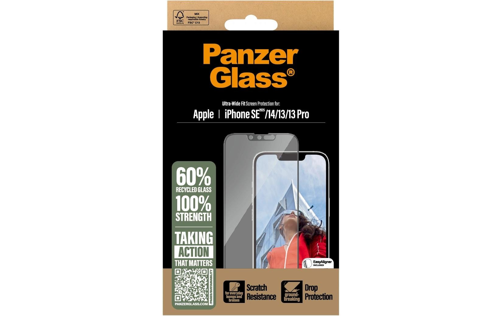 PanzerGlass Displayschutz (Panzerglas), Ultra-Wide Fit – für iPhone 13/13 Pro/14 u. a. – mit Applikator