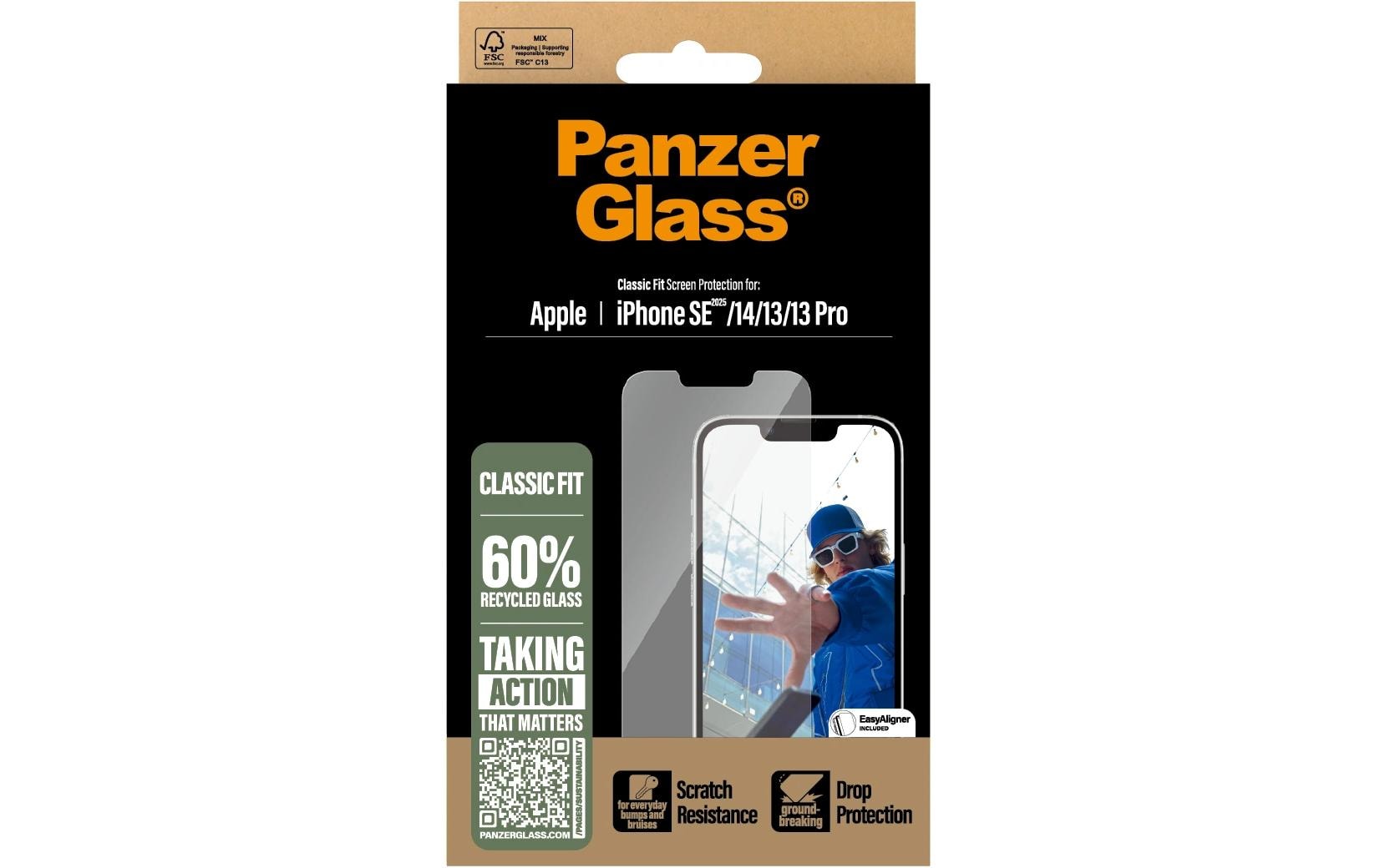 PanzerGlass Displayschutz (Panzerglas), Case Friendly – für iPhone 16e/13/13 Pro und andere – mit Applikator