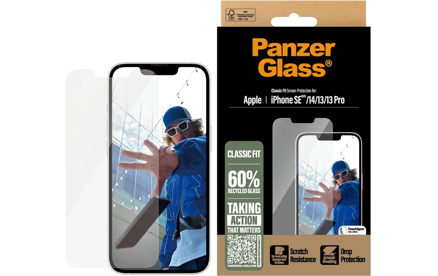 PanzerGlass Displayschutz (Panzerglas), Case Friendly – für iPhone 16e/13/13 Pro und andere – mit Applikator