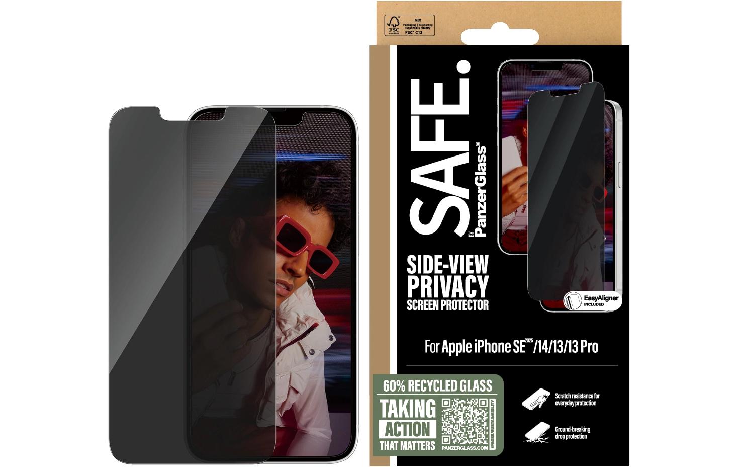 PanzerGlass SAFE. – Privacy-Filter (Panzerglas), Ultra-Wide Fit – für iPhone 13/13 Pro/14 und andere – mit Applikator