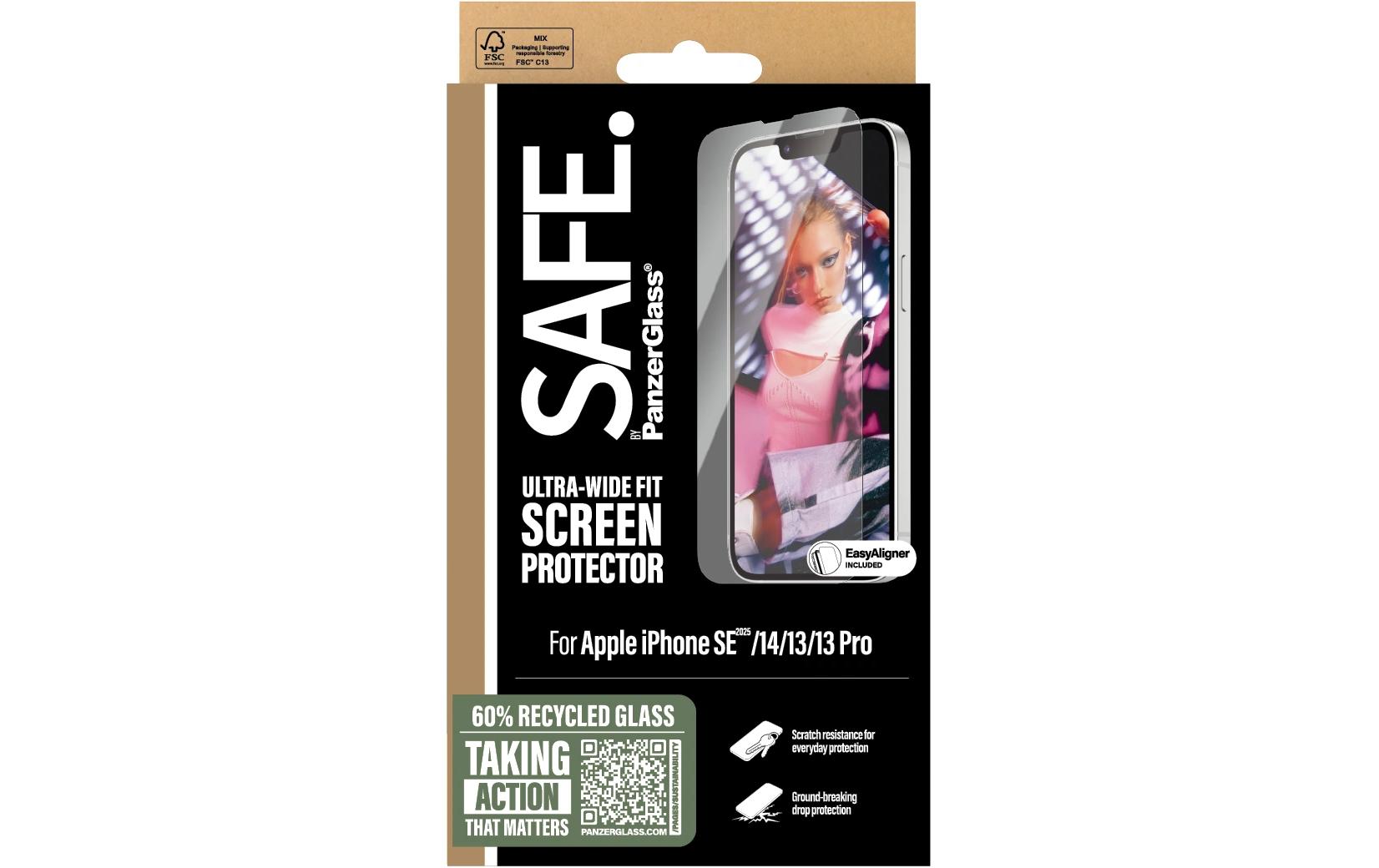PanzerGlass SAFE. – Displayschutz (Panzerglas), Ultra-Wide Fit – für iPhone 13/13 Pro/14 usw. – mit Applikator