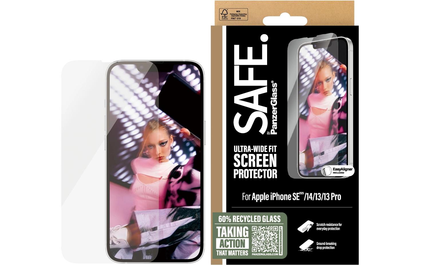 PanzerGlass SAFE. – Displayschutz (Panzerglas), Ultra-Wide Fit – für iPhone 13/13 Pro/14 usw. – mit Applikator