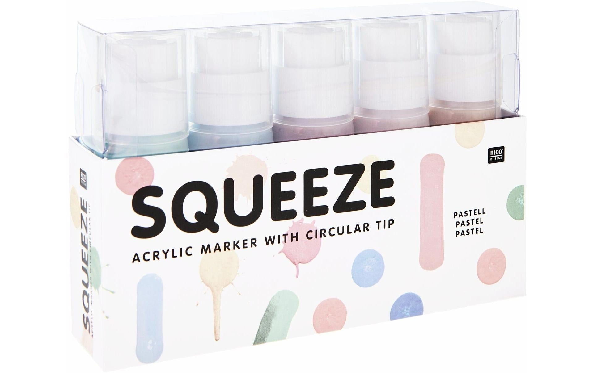 Rico Design Squeeze Marker – Acrylfarbe, Pastell – 5 Farben (5×60 ml, 300 ml)