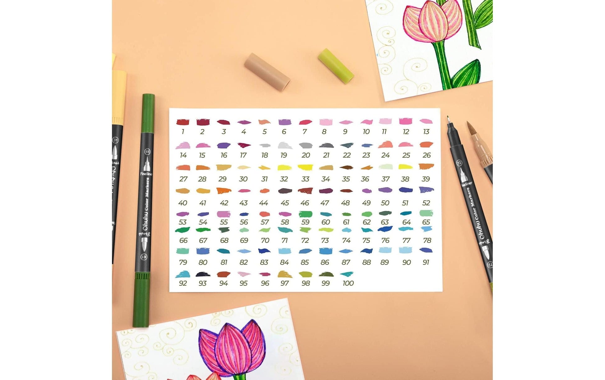 Ohuhu Maui Fineliner Set – 100 Stk., fein, sortiert