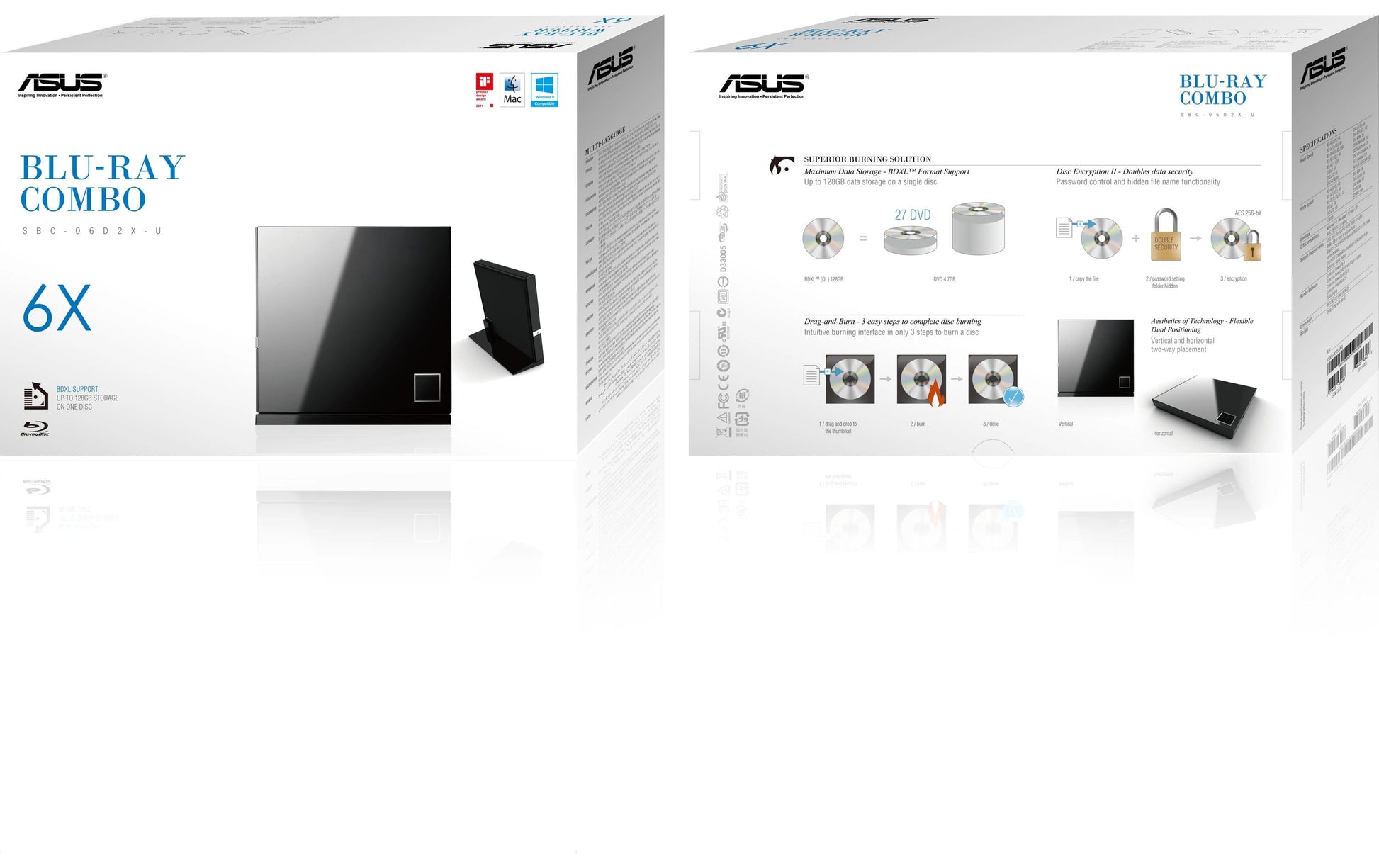 ASUS SBC-06D2X-U Blu-Ray DVD Combo – USB 2.0, Slimline, Ablage