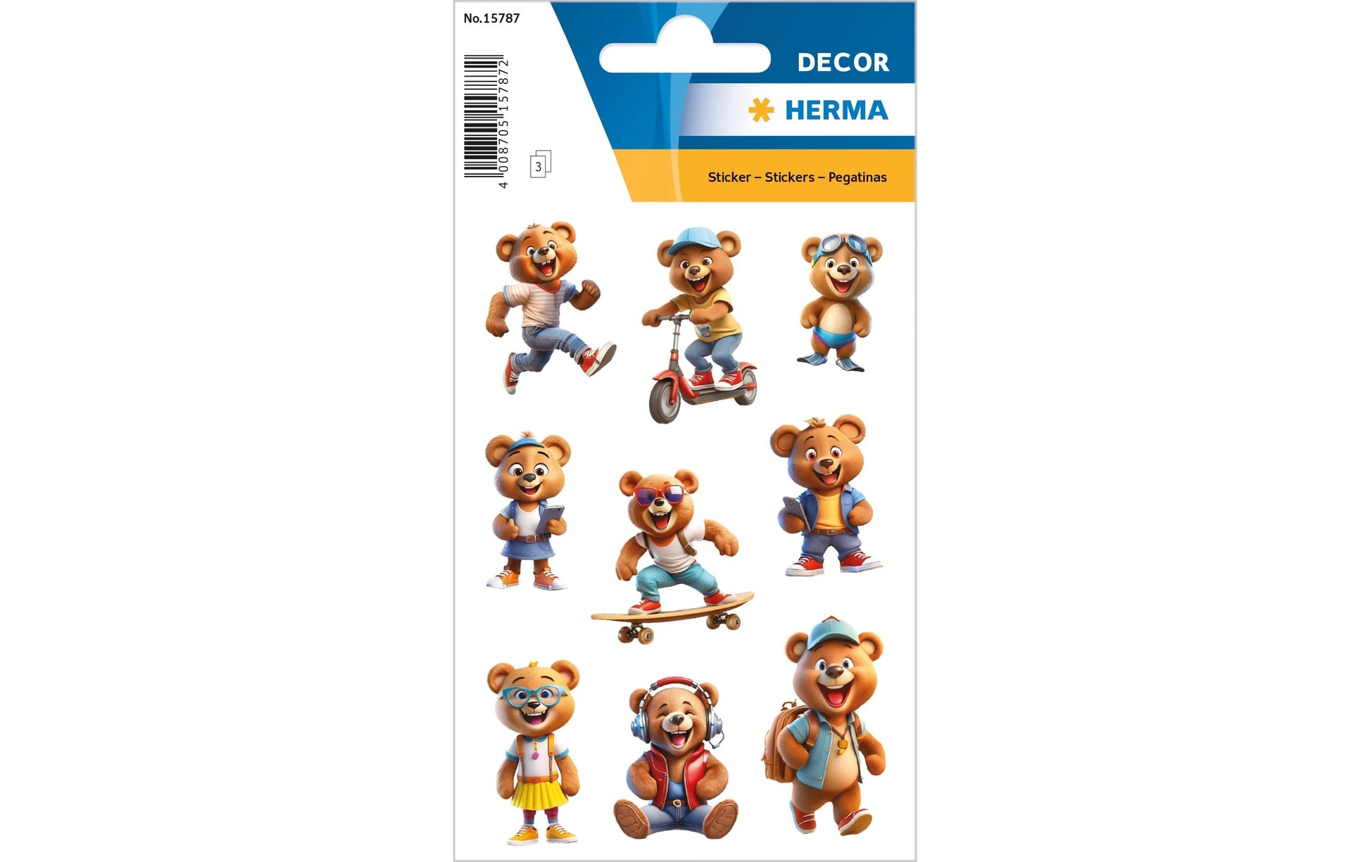 HERMA Schmucketiketten – Coole Teddys – 27 Stück – permanent – mehrfarbig