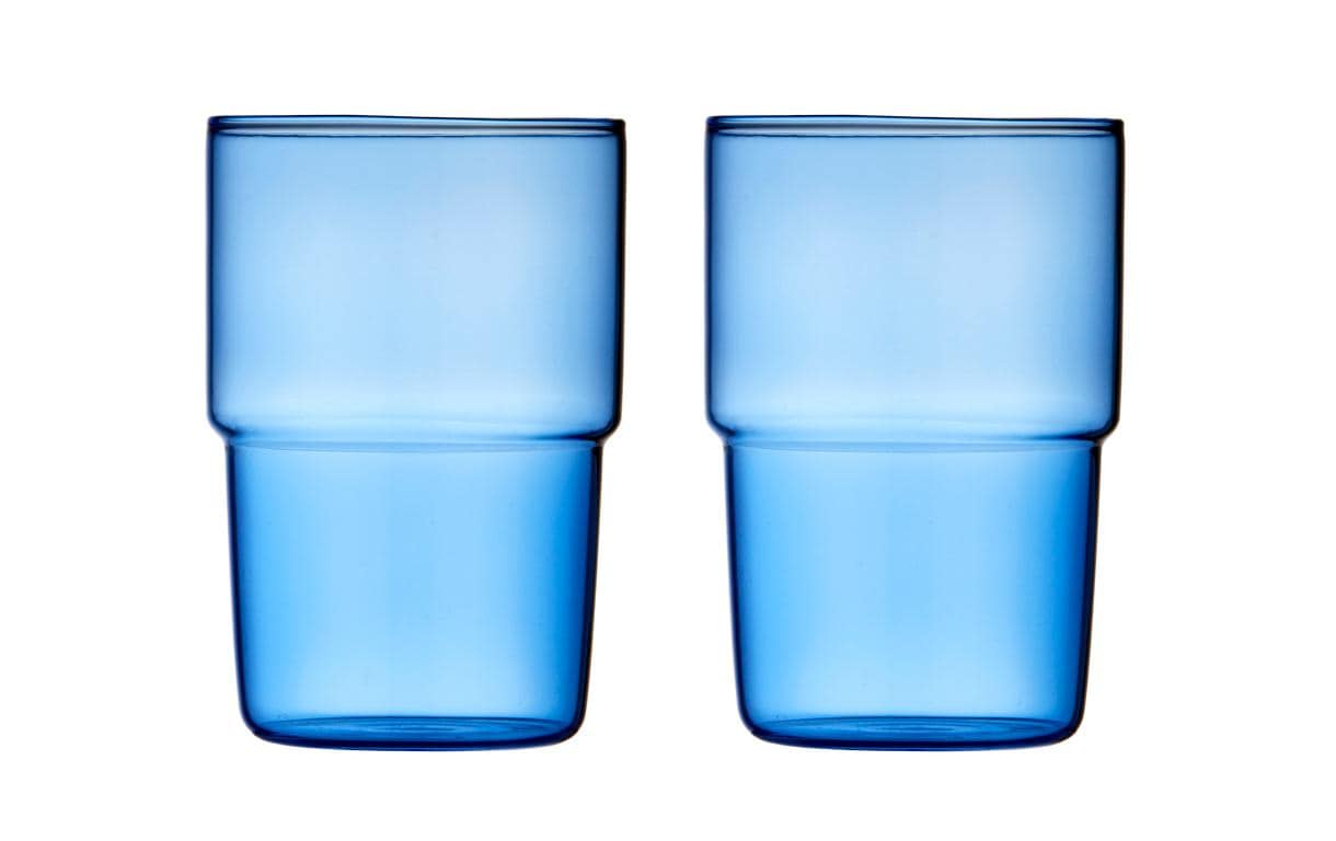Lyngby Glas Lyngby Trinkglas Torino – 2er Set, 400 ml, Ø 7,7 cm, H 11,5 cm, Glas, Blau, spülmaschinenfest, mikrowellengeeignet