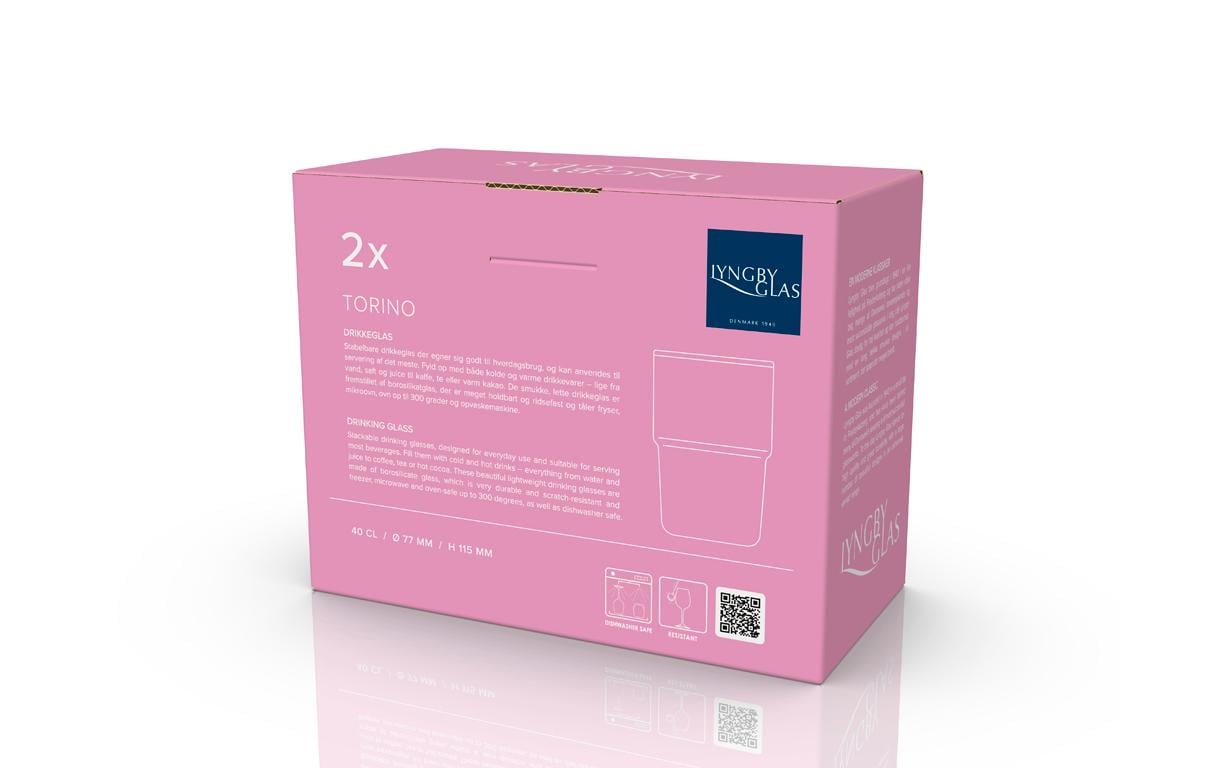Lyngby Glas Trinkglas – 2er Set, 400 ml, Ø 7,7 cm, H 11,5 cm, Glas, Pink, spülmaschinenfest