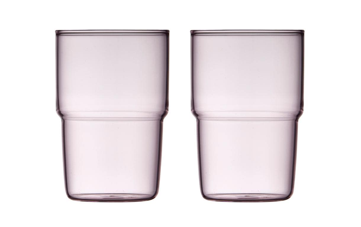Lyngby Glas Trinkglas – 2er Set, 400 ml, Ø 7,7 cm, H 11,5 cm, Glas, Pink, spülmaschinenfest
