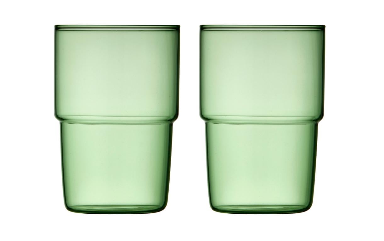 Lyngby Glas Trinkglas Torino – 2er Set, 400 ml, Ø 7,7 cm, H 11,5 cm, Glas, Grün, spülmaschinenfest