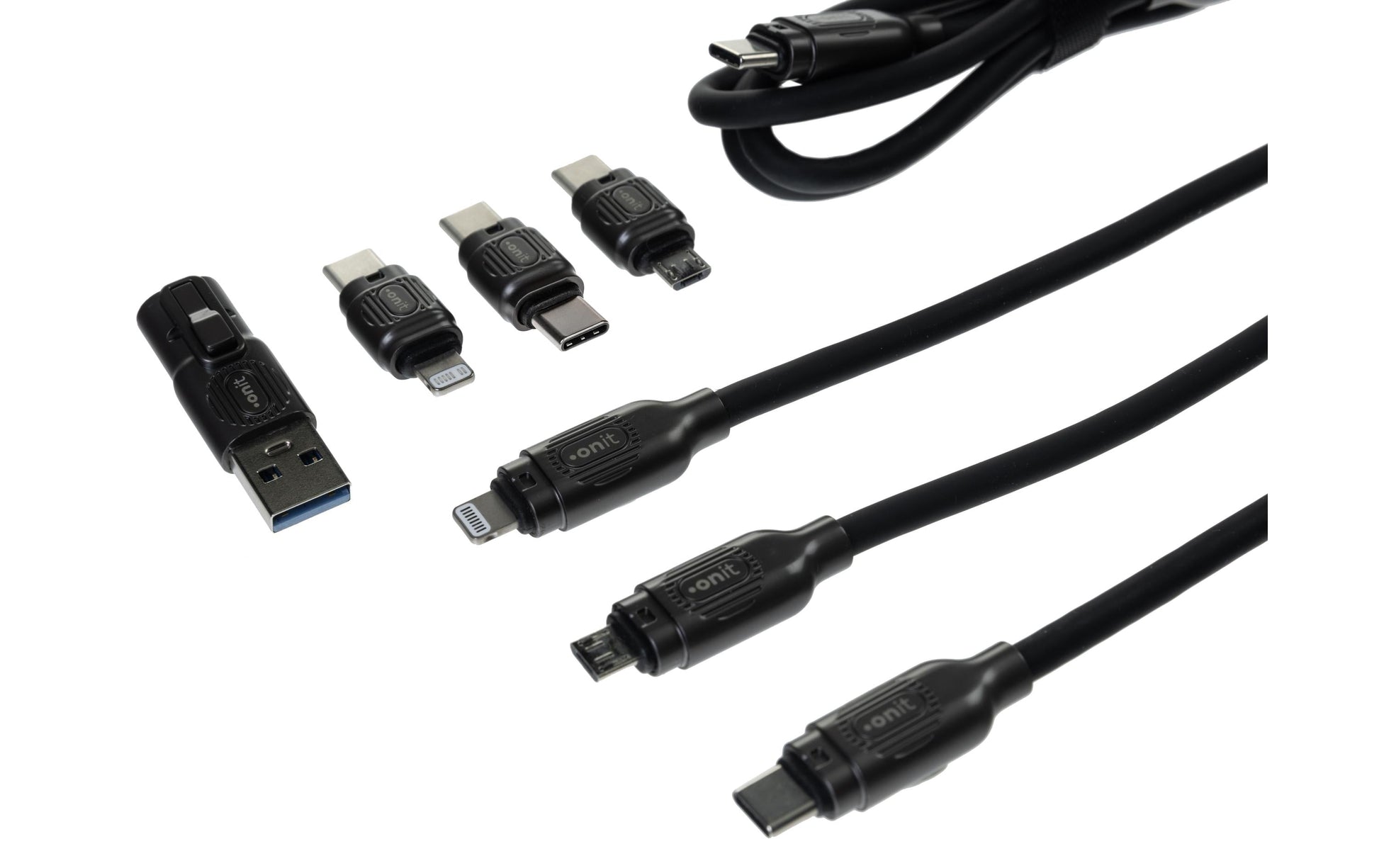 ONIT USB-Kabel, USB-A/USB-C zu USB-C/Lightning/Micro-USB, 2,6 m, Lade-/Datenkabel
