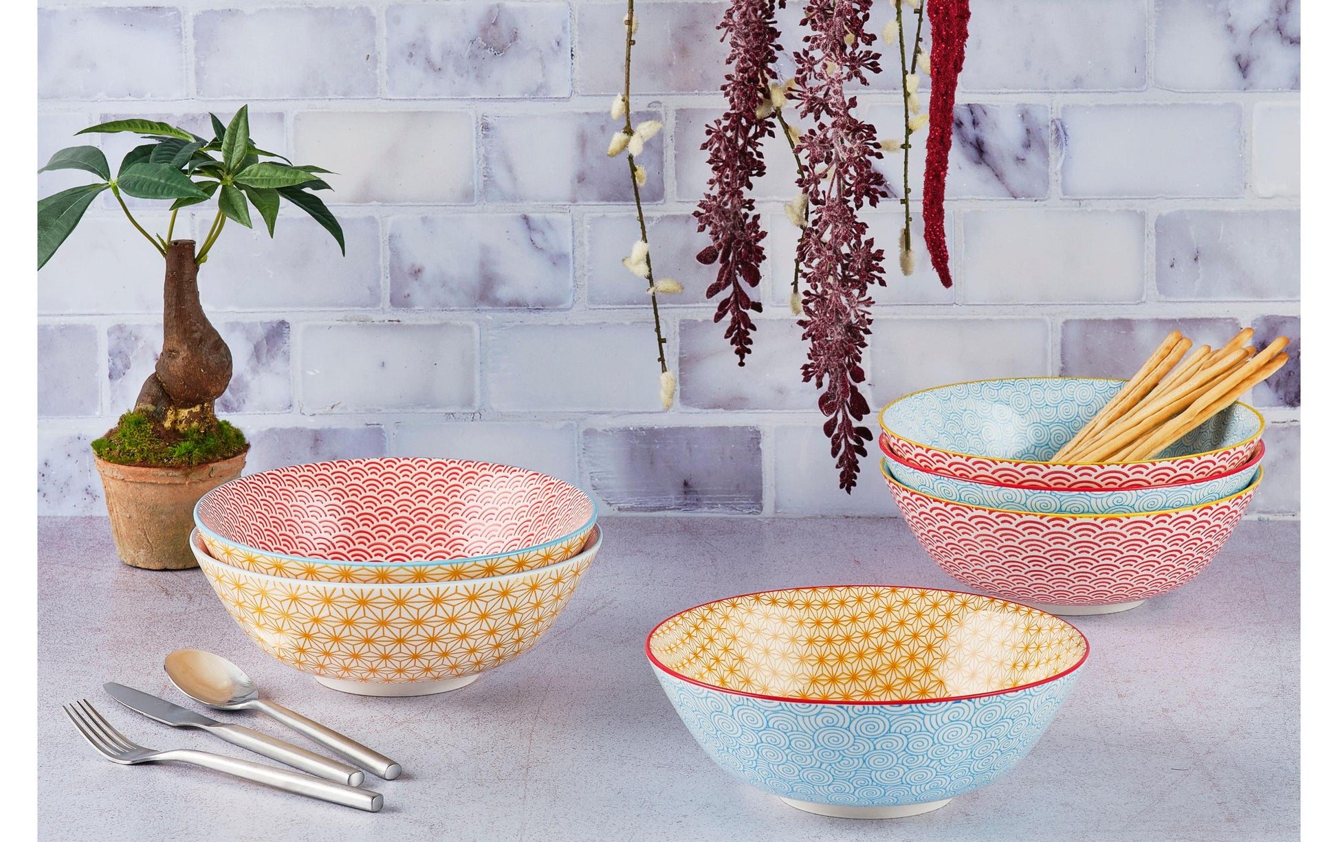 Björn PATTERN Suppenteller – Porzellan, Mehrfarbig, Ø 21,0 cm, 6 Stück