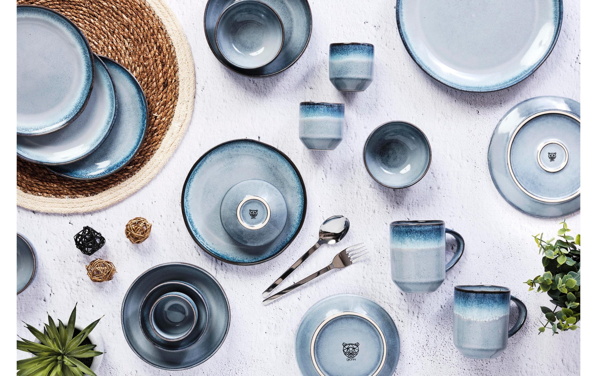 Björn GENESIS Tasse – 0,40 l, Steingut, Blau, Spülmaschinengeeignet, Mikrowellengeeignet, 6 Stück