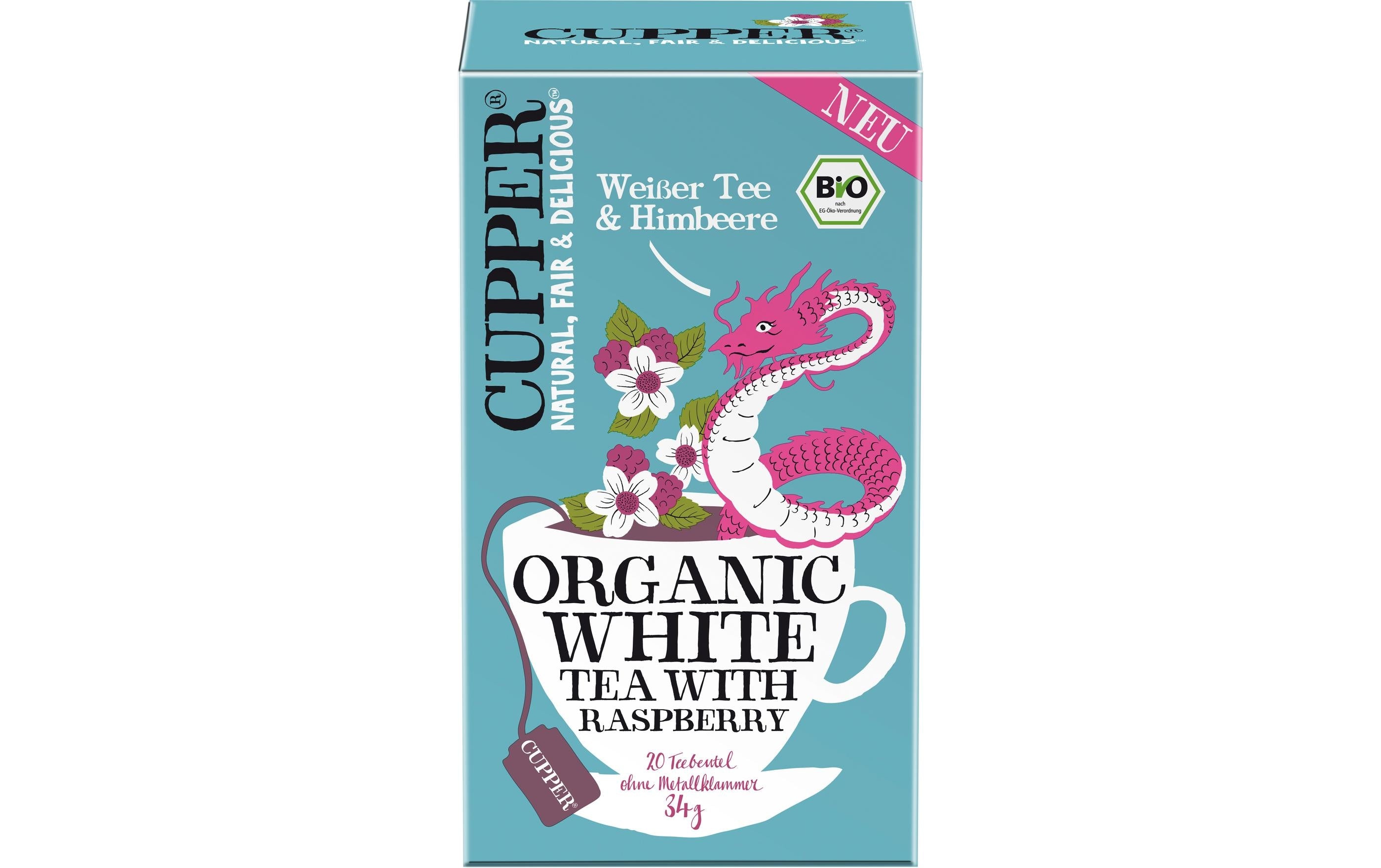 Cupper Tee Cupper – Weisser Tee Himbeere – Teebeutel 20 Beutel – Bio