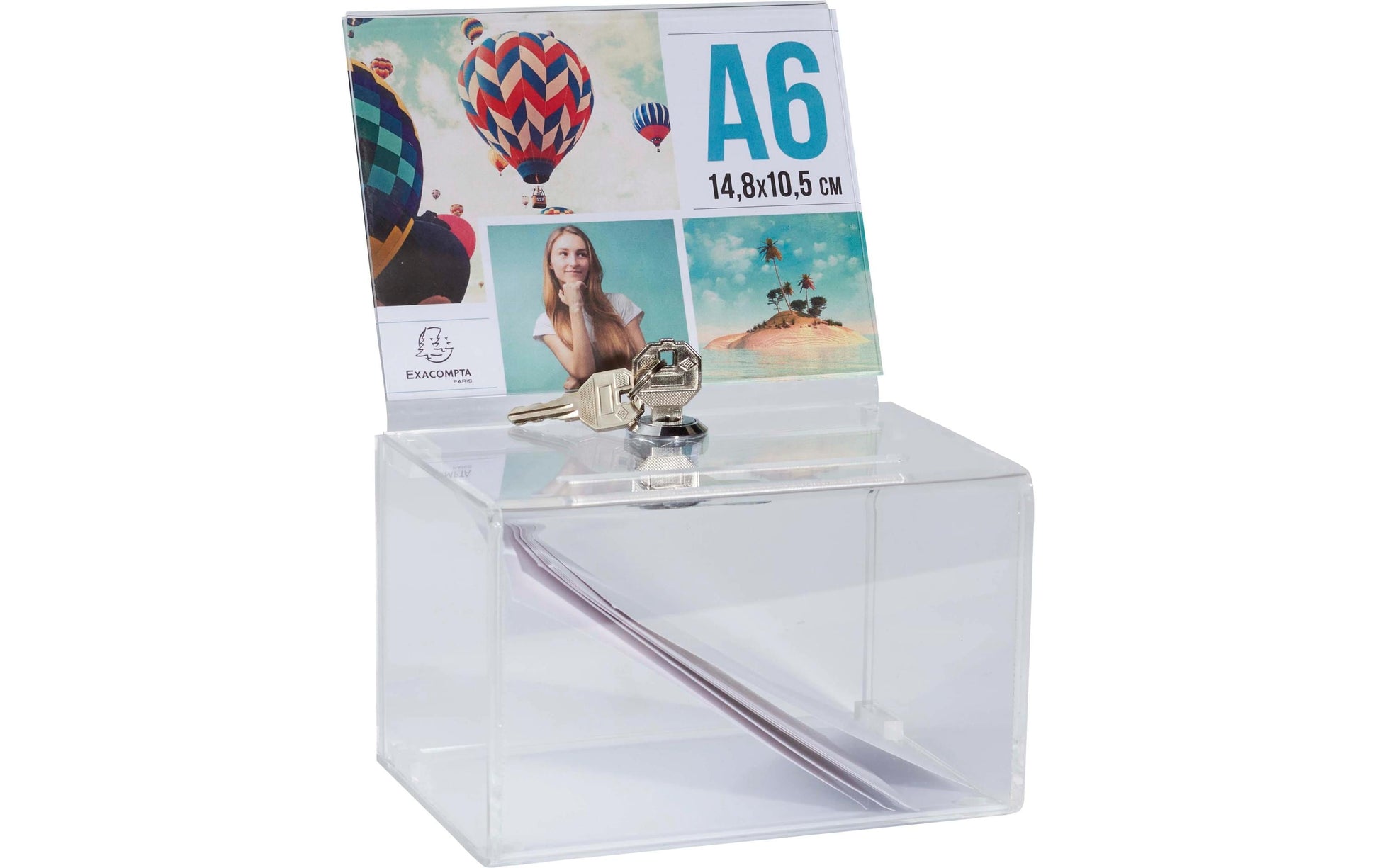 Exacompta Einwurfbox – für A6 – abschliessbar – Weiss – Acryl – 150×115×140 mm – 2 Stk.