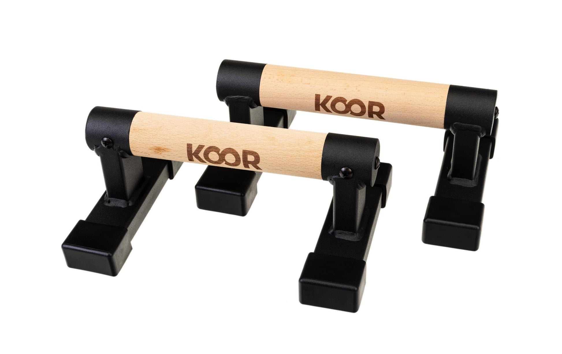 KOOR Liegestützgriffe F02709, 24 × 16 × 10 cm, 500 kg – Hellbraun, Birke/Stahl – 2er-Set
