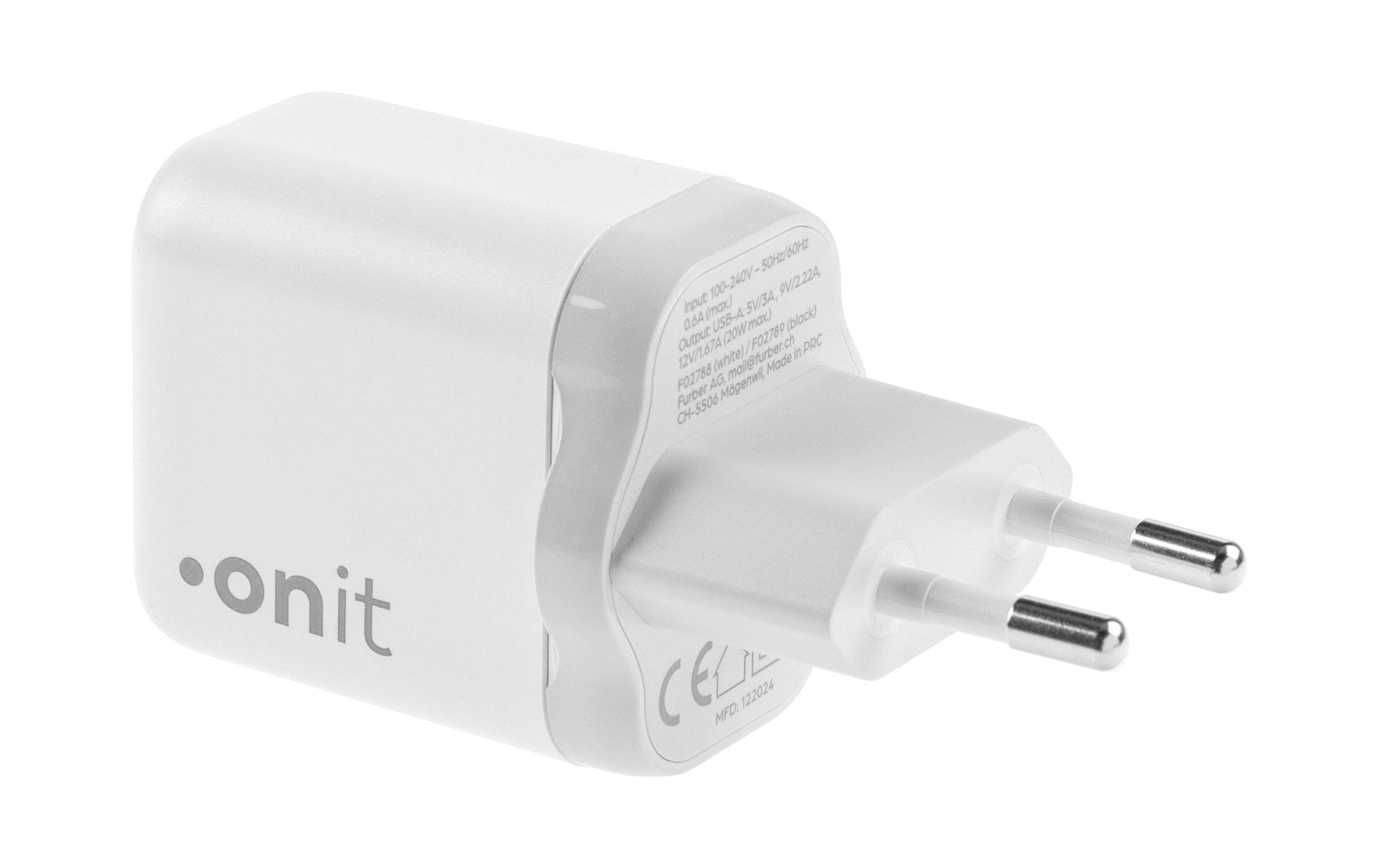 ONIT F02788 USB-Ladegerät 20 W – USB-A×1 – QC 3.0, GaN, EU-Stecker (Typ C) – Weiss
