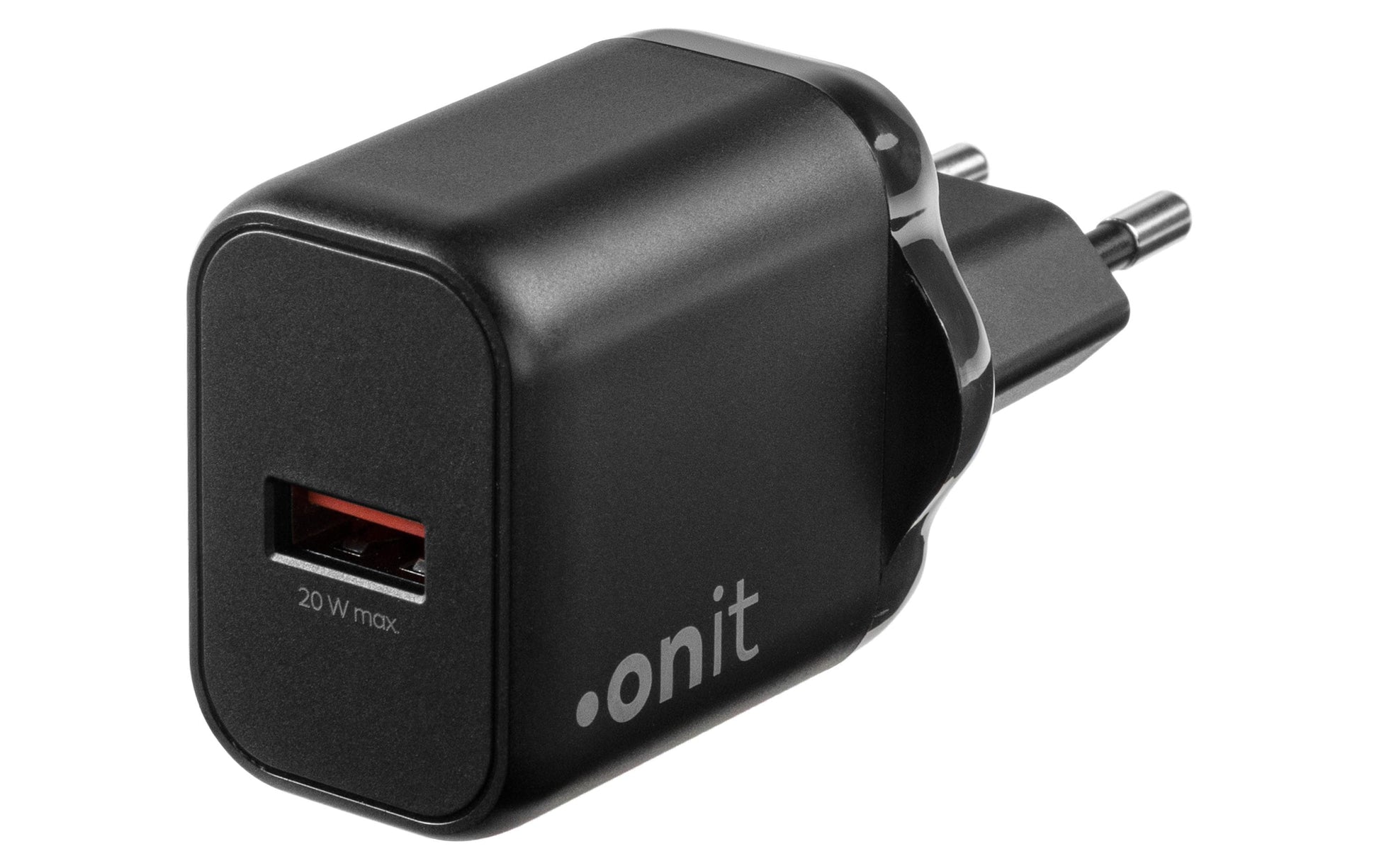 ONIT F02789 USB-Ladegerät 20 W – USB-A×1 – PD, QC 2.0/3.0, GaN – EU-Stecker (Typ C) – Schwarz