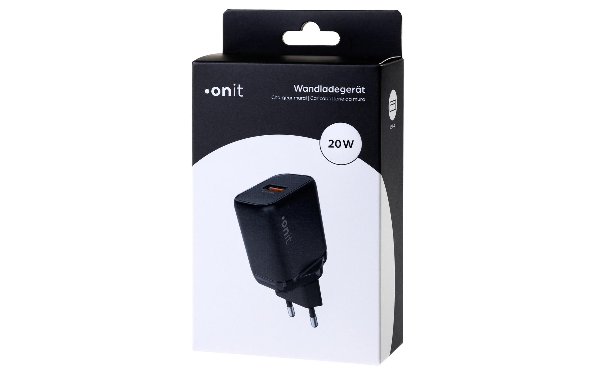 ONIT F02789 USB-Ladegerät 20 W – USB-A×1 – PD, QC 2.0/3.0, GaN – EU-Stecker (Typ C) – Schwarz