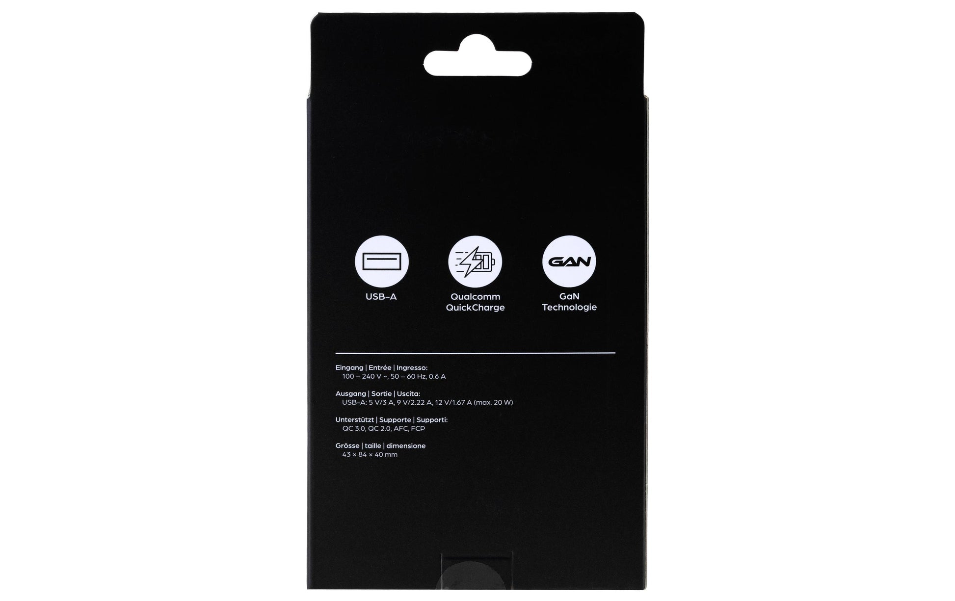 ONIT F02789 USB-Ladegerät 20 W – USB-A×1 – PD, QC 2.0/3.0, GaN – EU-Stecker (Typ C) – Schwarz