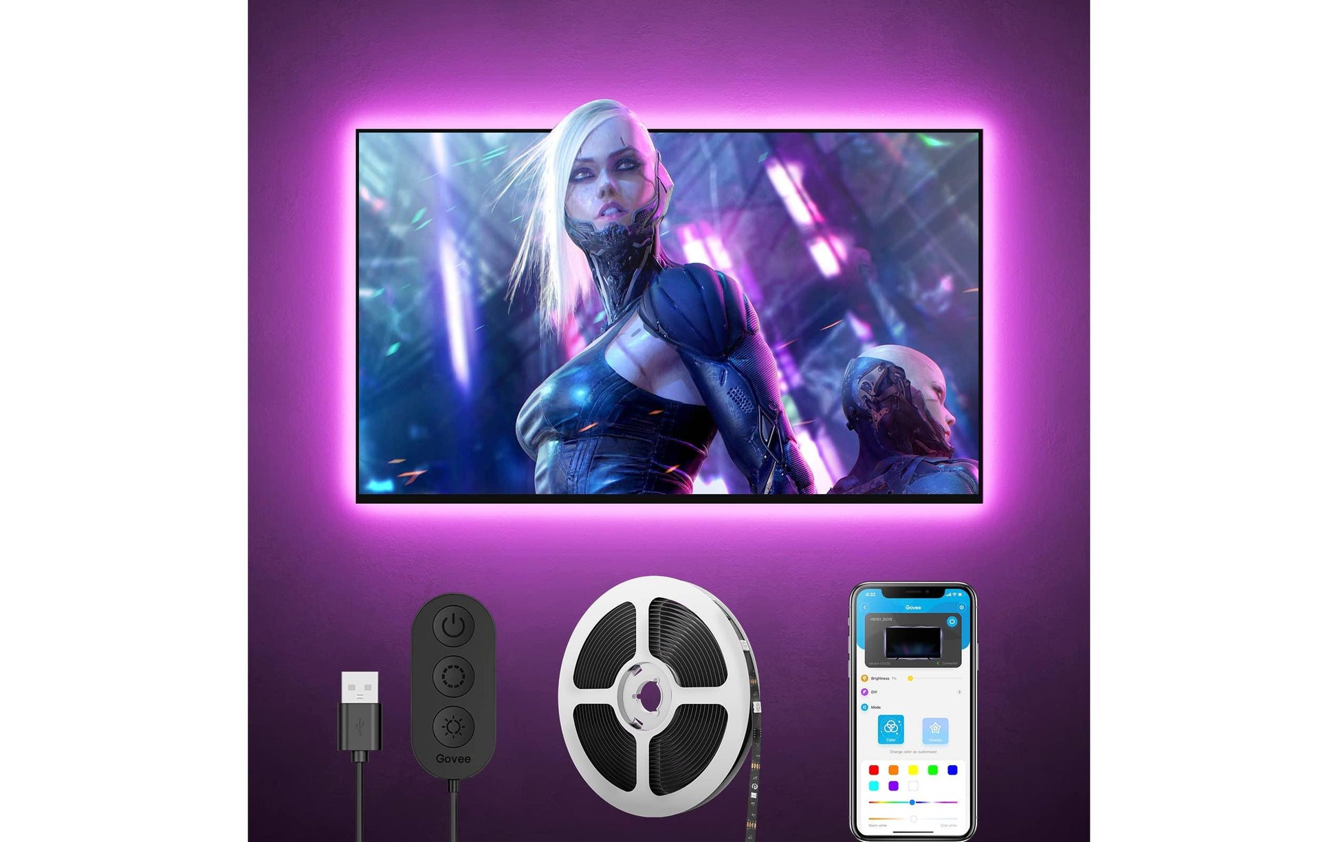 Govee TV-Backlight-Set – RGB, Bluetooth – für 57" TVs – Schwarz