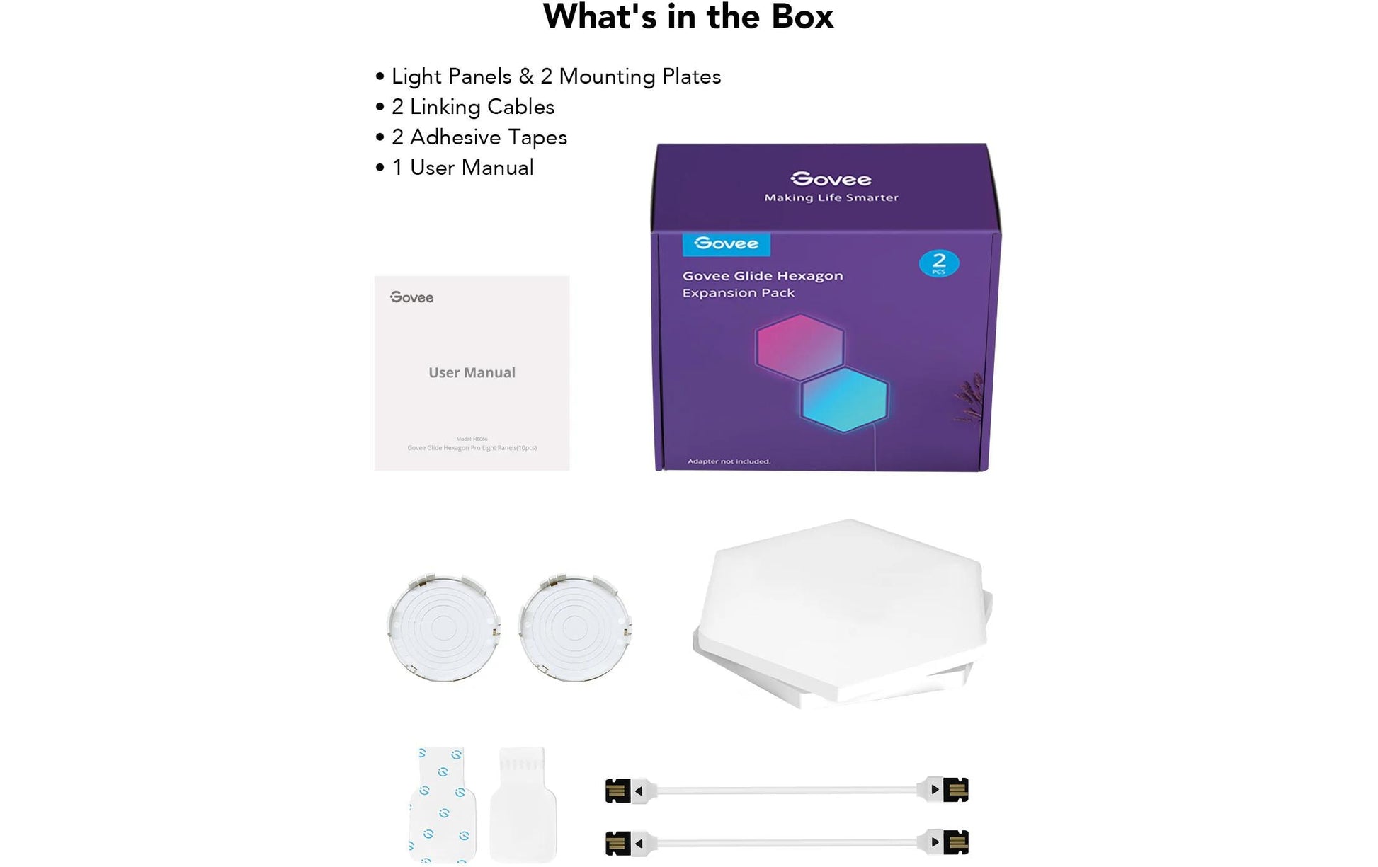 Govee Leuchtpaneele Glide Hexa – Erweiterung, 2 Stk., RGBIC, WLAN, für Alexa/Google, weiss
