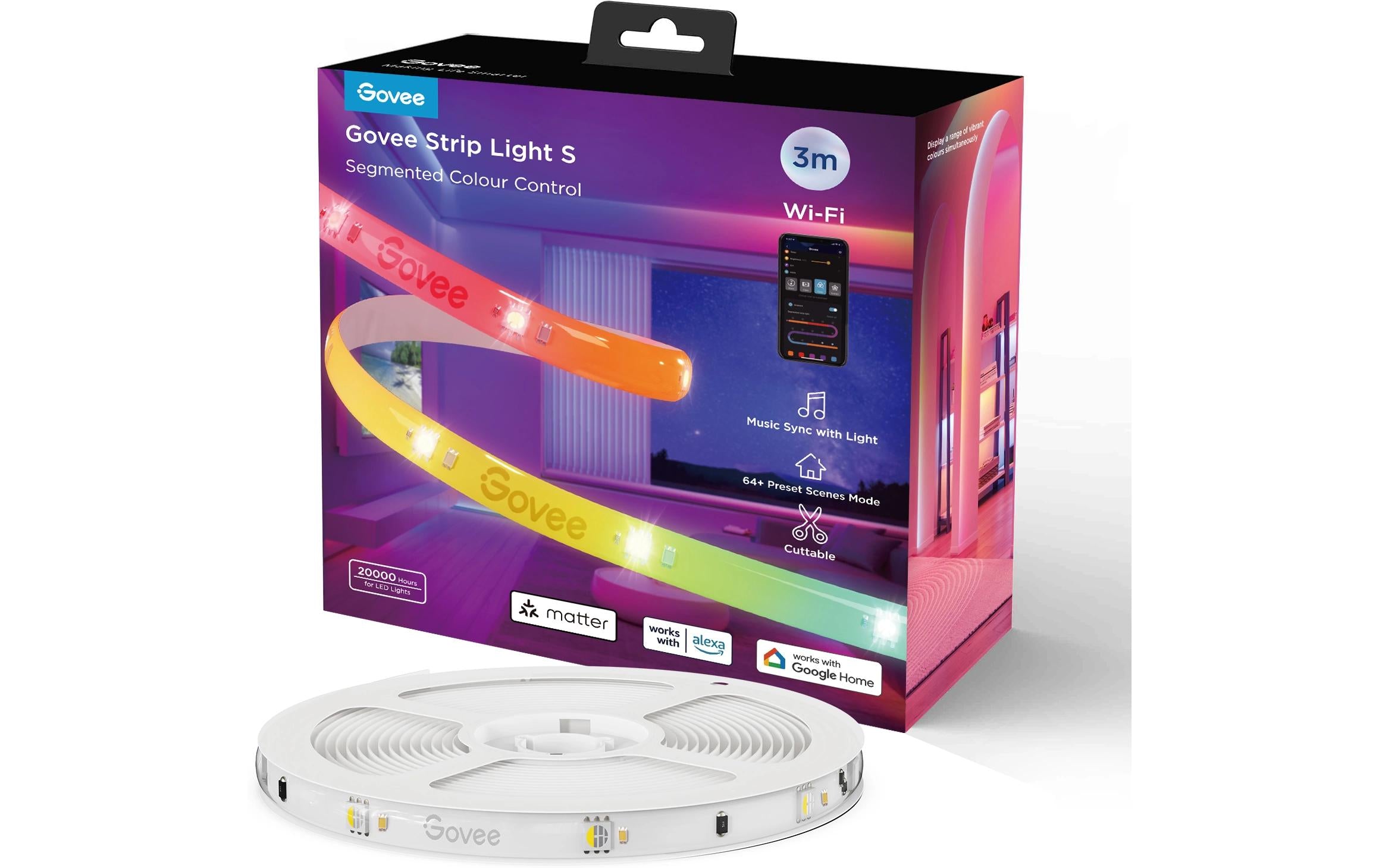 Govee LED-Strip – 3 m, 12 W, RGBIC, Bluetooth, Govee Home App, weiss, Schutzbeschichtung