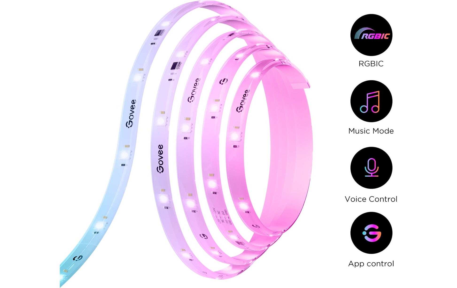 Govee LED-Strip – 3 m, 12 W, RGBIC, Bluetooth, Govee Home App, weiss, Schutzbeschichtung