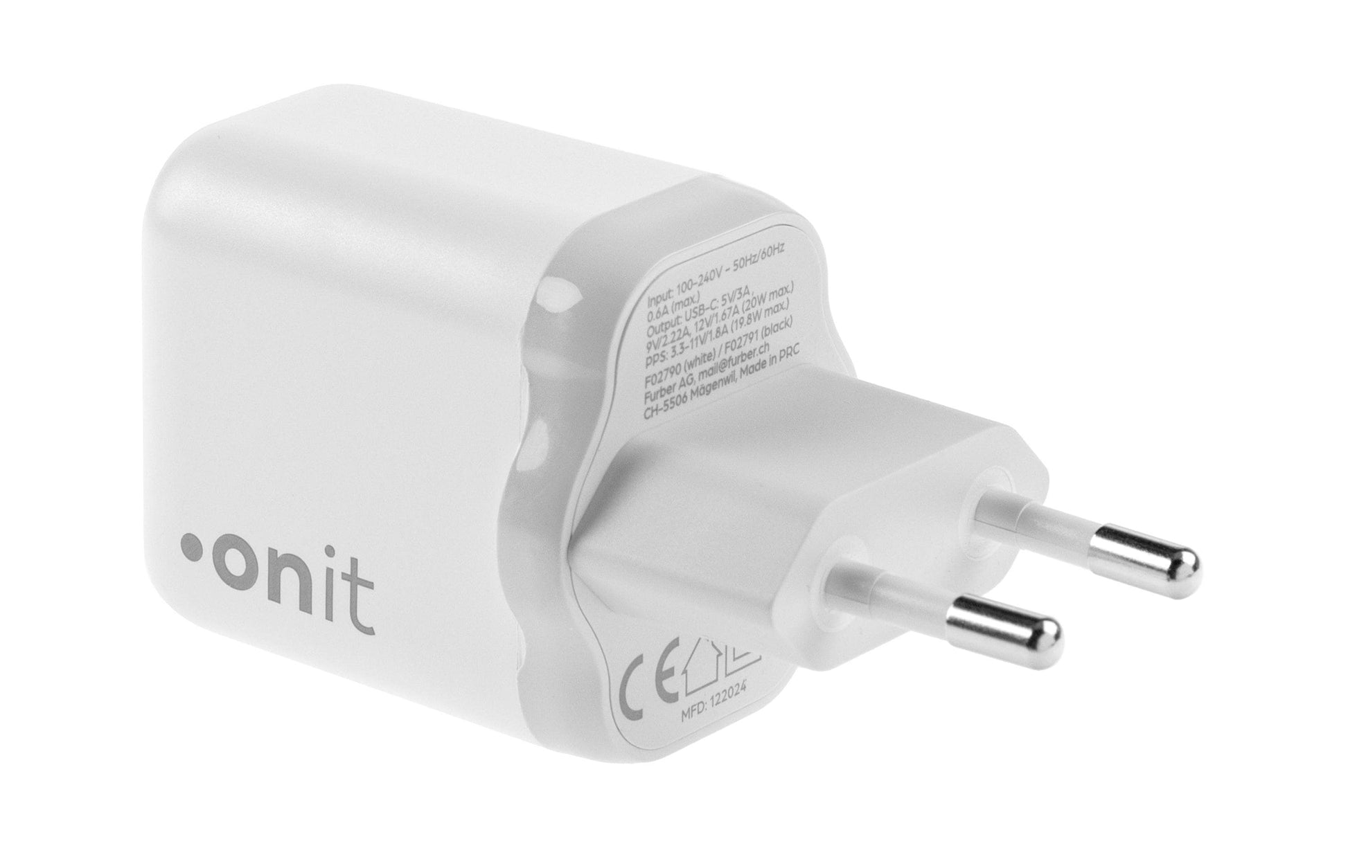 ONIT F02790 USB-Wandladegerät 20 W – USB-C×1 – PD, PPS, GaN – EU-Stecker (Typ C)