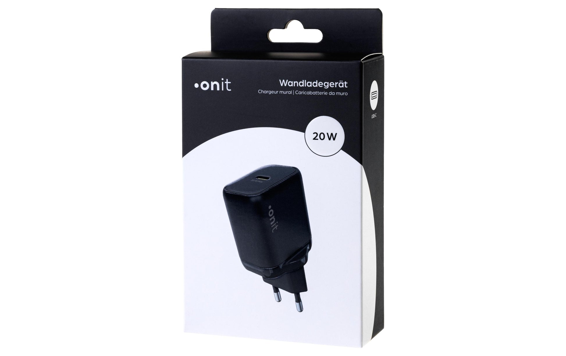 ONIT F02791 USB-Ladegerät 20 W – USB-C×1 – PD 3.0, PPS, GaN – EU-Stecker (Typ C) – Schwarz