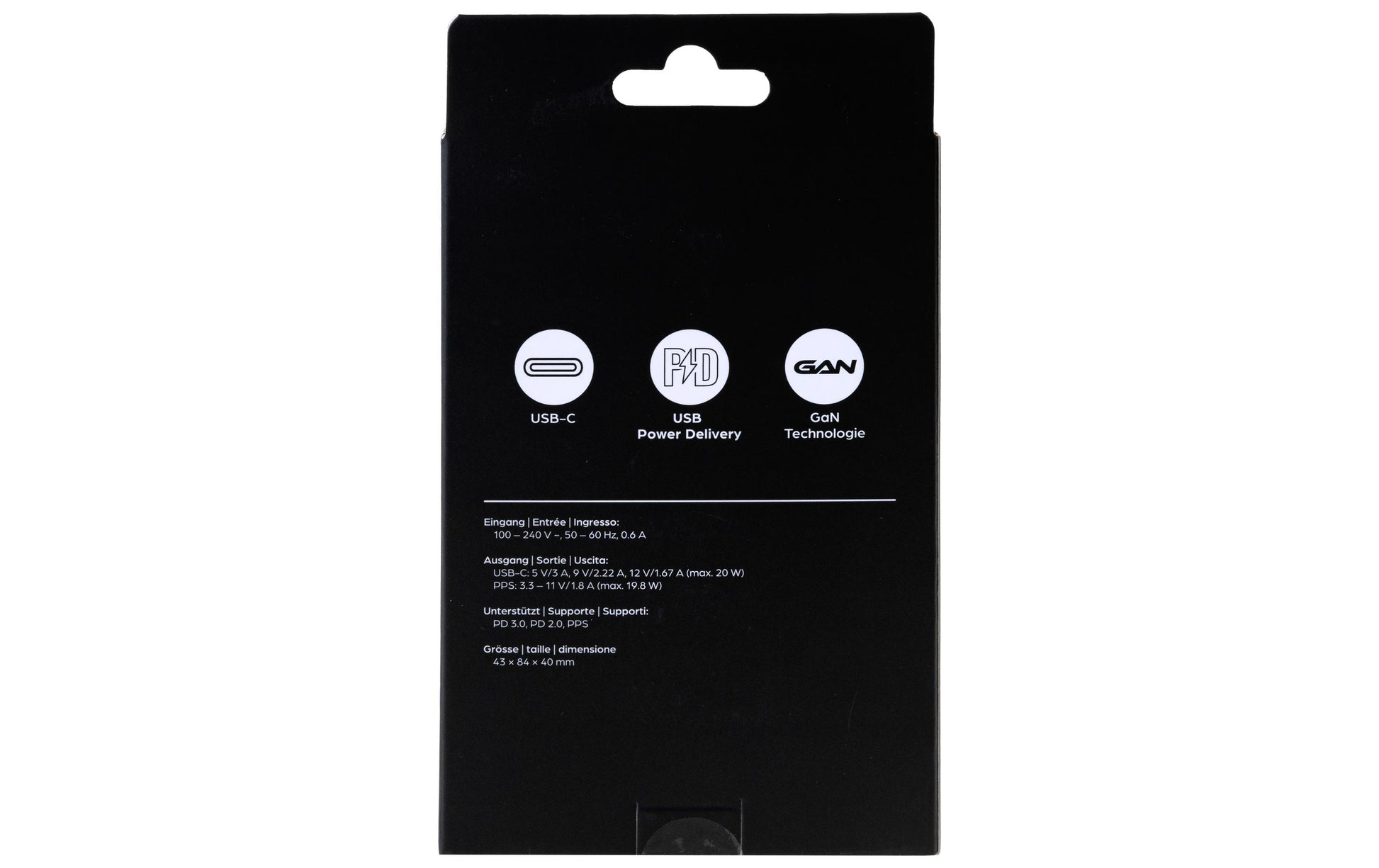 ONIT F02791 USB-Ladegerät 20 W – USB-C×1 – PD 3.0, PPS, GaN – EU-Stecker (Typ C) – Schwarz