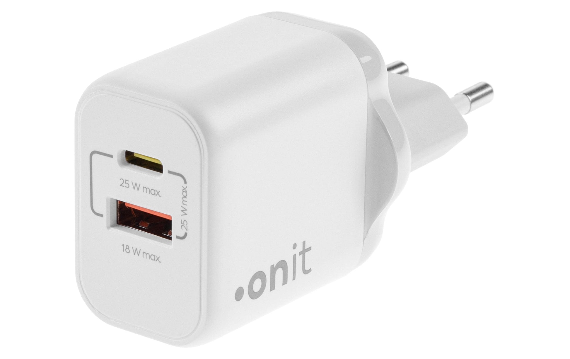 ONIT F02792 USB-Ladegerät 25 W – USB-C×1, USB-A×1 – PD 3.0, QC 3.0, PPS, GaN, EU-Stecker (Typ C)