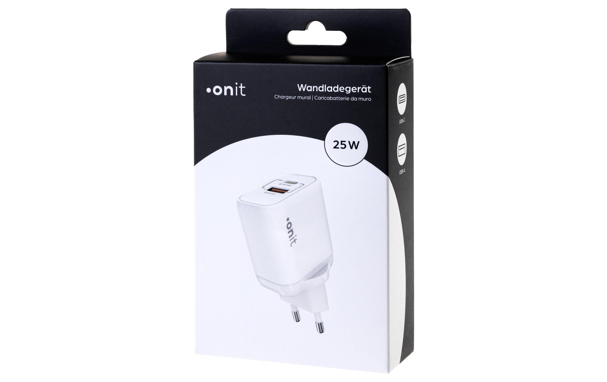 ONIT F02792 USB-Ladegerät 25 W – USB-C×1, USB-A×1 – PD 3.0, QC 3.0, PPS, GaN, EU-Stecker (Typ C)