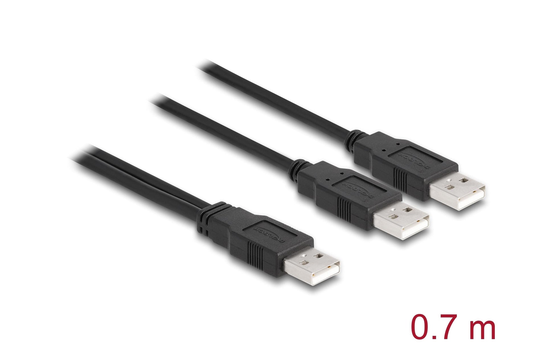 DeLOCK USB-Kabel – USB-A auf 2× USB-A – USB 2.0 (480 Mbit/s) – 0,7 m – Y-Kabel, Goldkontakte – Schwarz