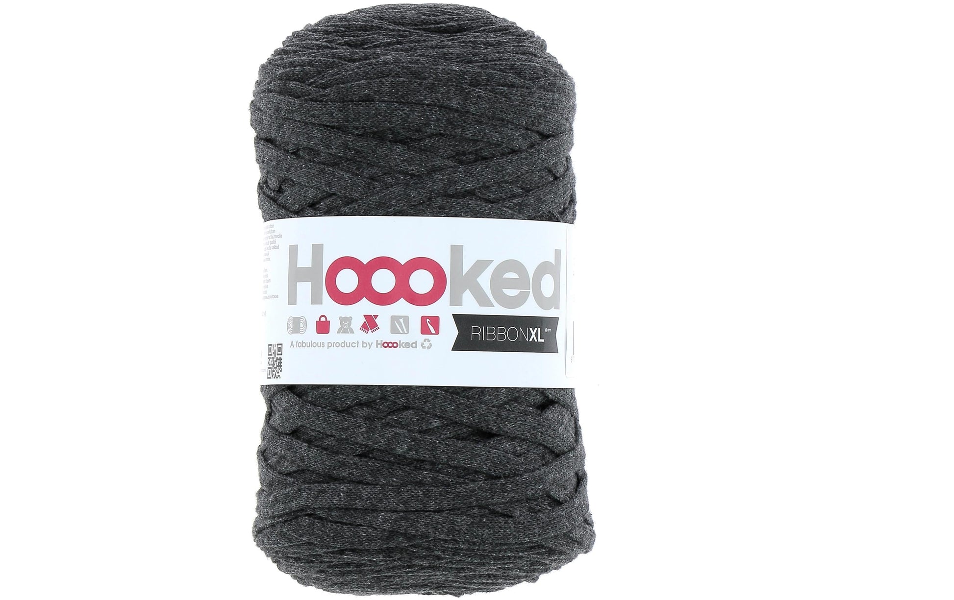 Hoooked RibbonXL Textilgarn Anthrazit – 250 g, 120 m, Baumwolle, Nadel 8–12 mm