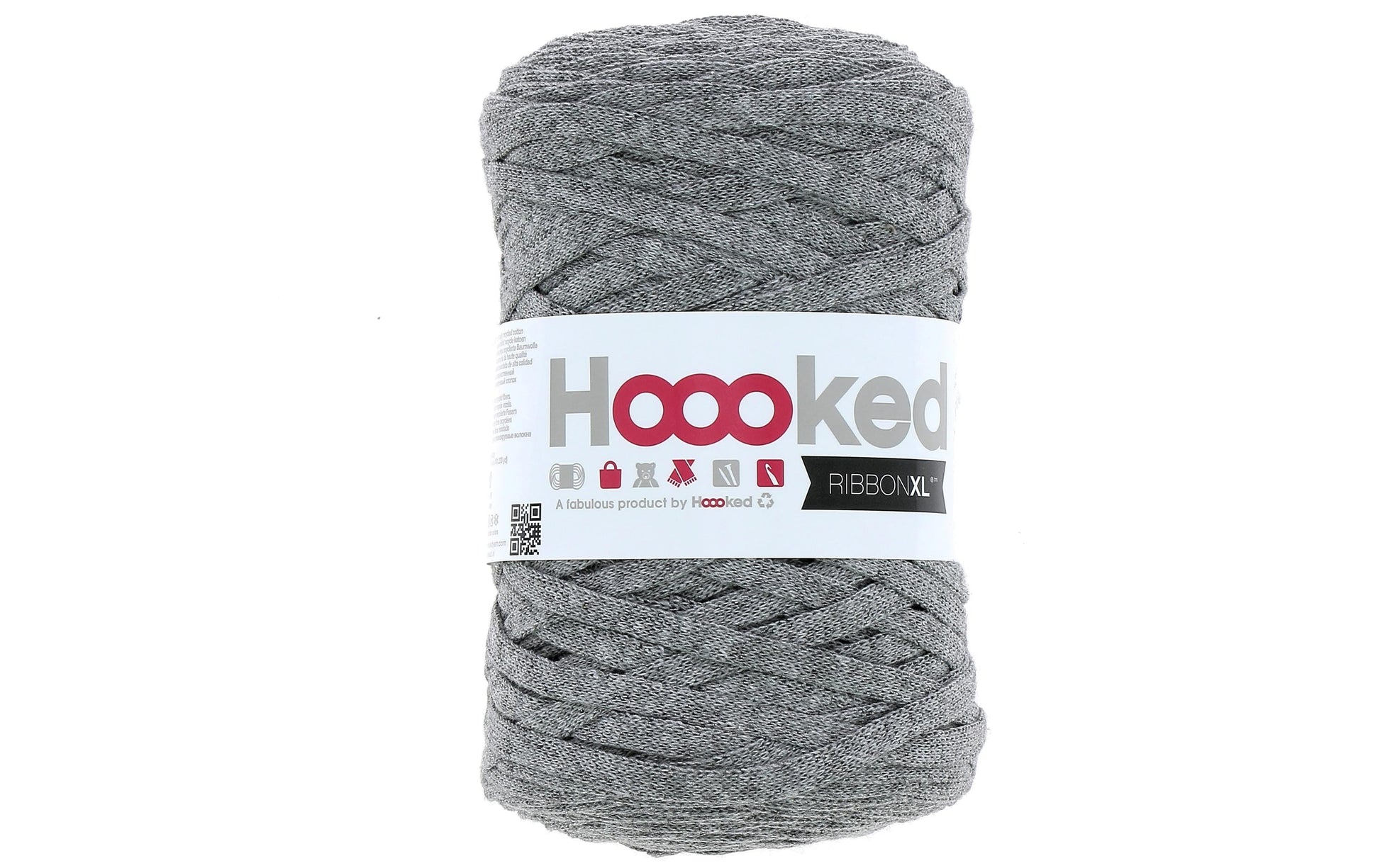 Hoooked RibbonXL Textilgarn Steingrau – 250 g, 120 m, Baumwolle, Nadel 8 mm