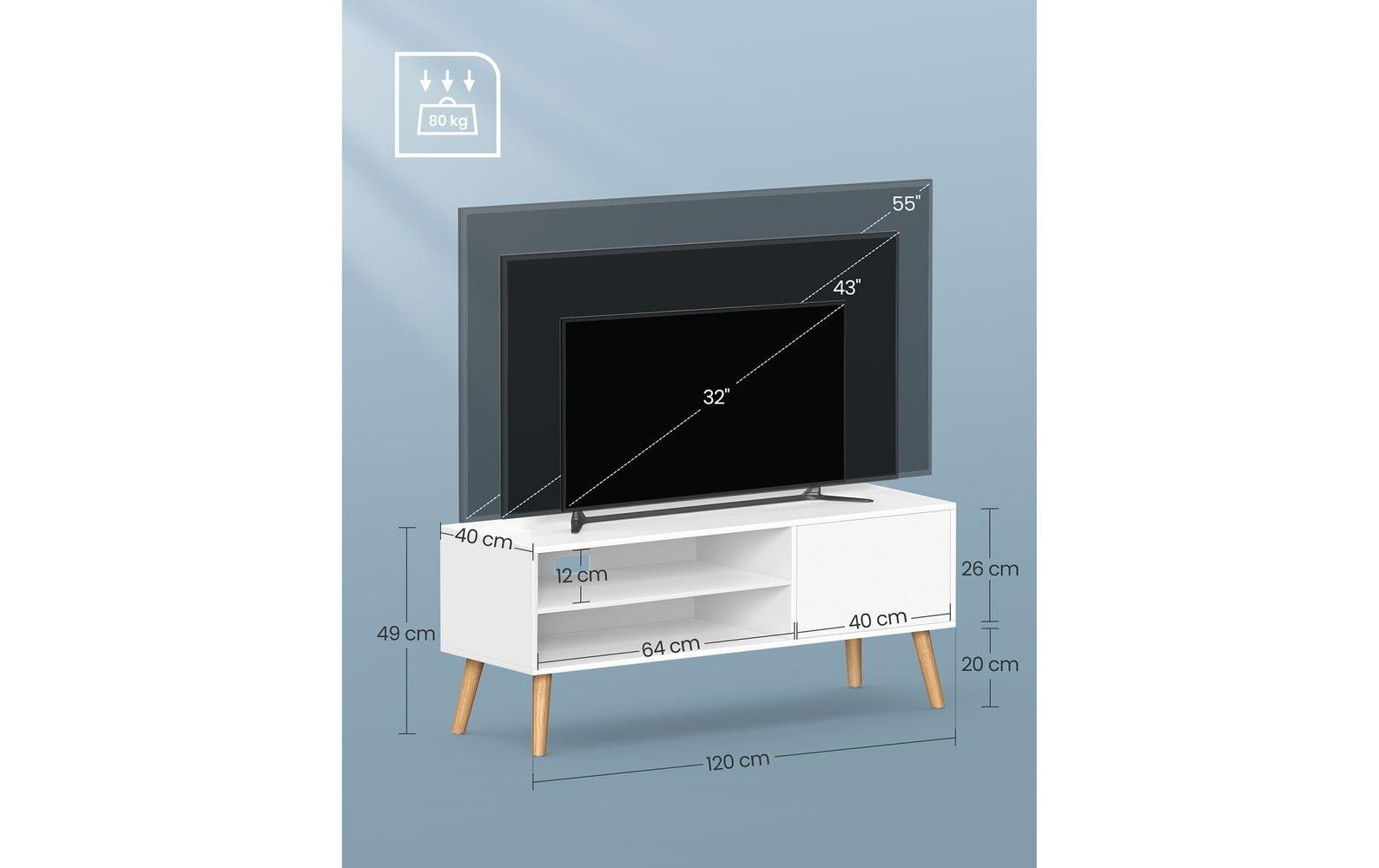 Vasagle TV-Möbel – Weiss, Spanplatte, 110 × 49,5 × 40 cm